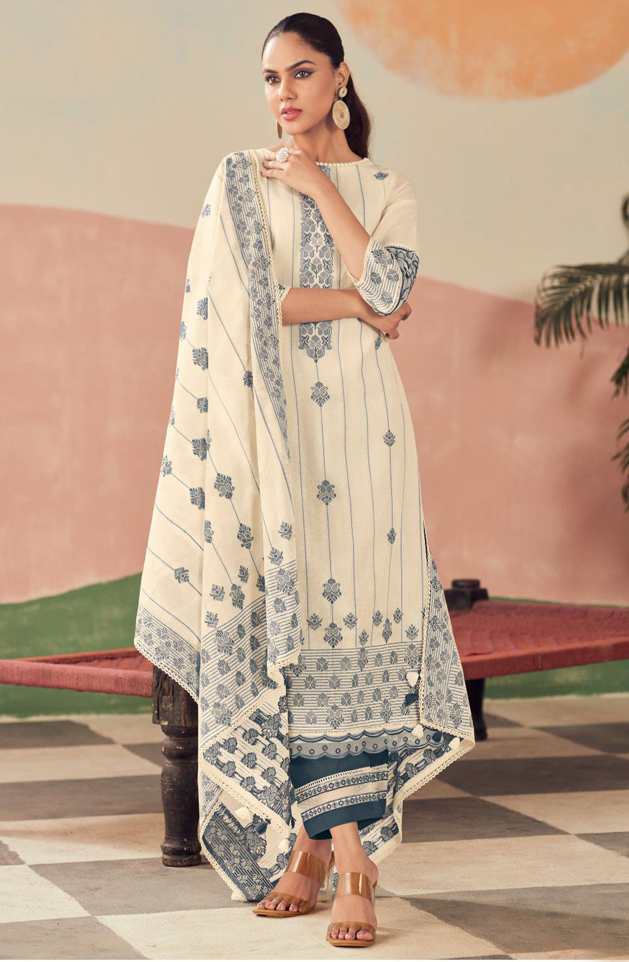 Grey Pure Cotton Embroidered Suit with Dupatta - RAH10001