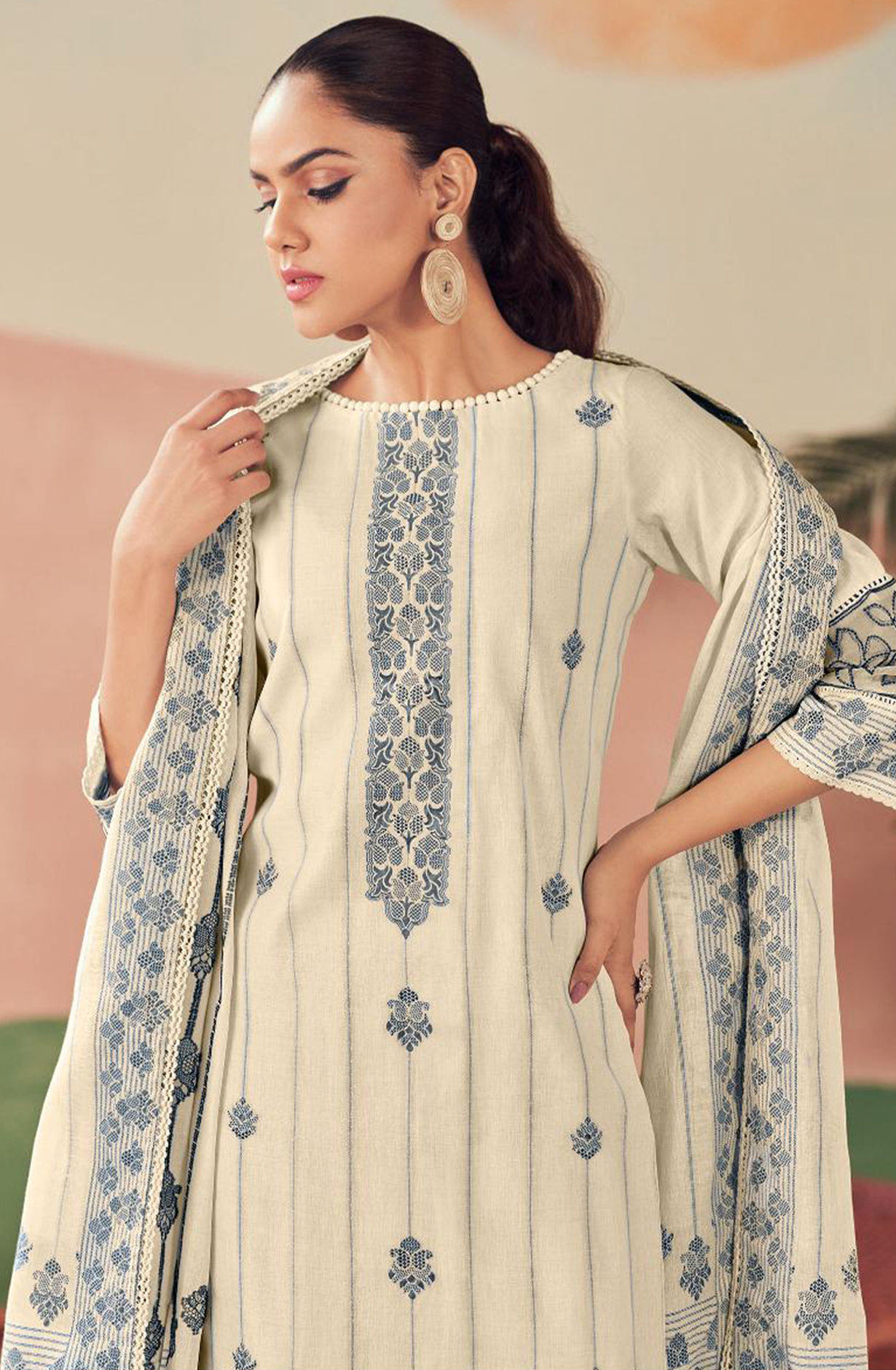 Grey Pure Cotton Embroidered Suit with Dupatta - RAH10001