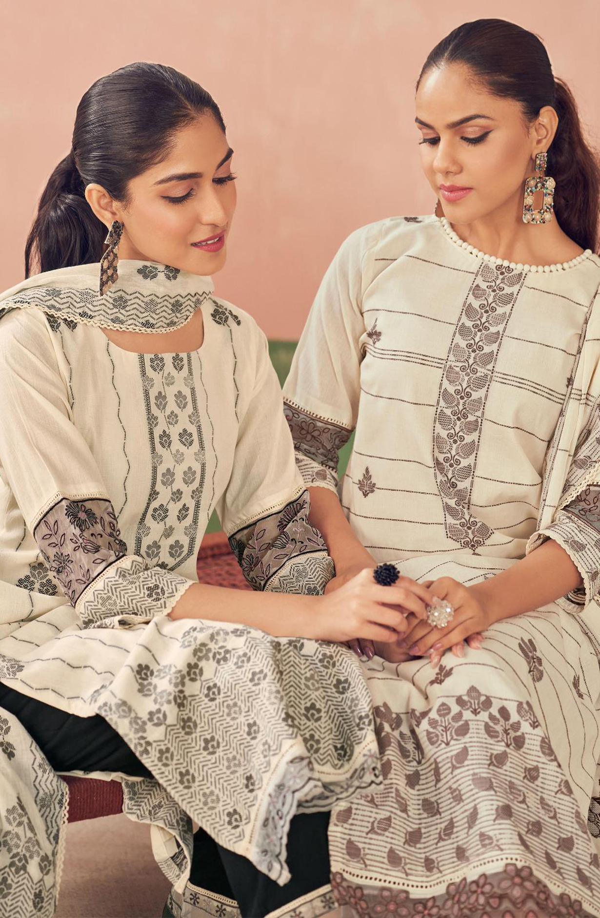 Black Pure Cotton Embroidered Suit with Dupatta - RAH10005