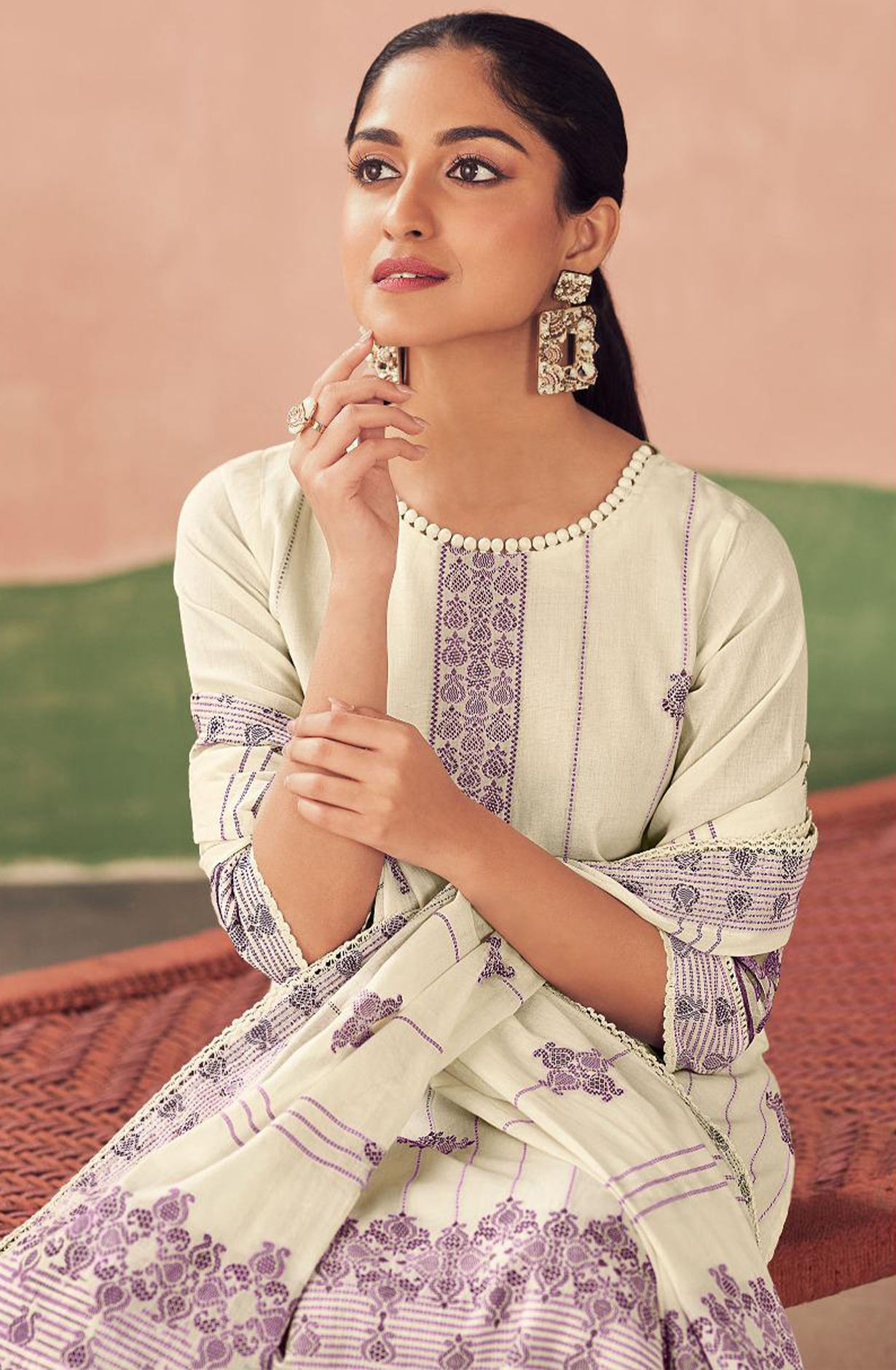 Purple Pure Cotton Embroidered Suit with Dupatta - RAH10006