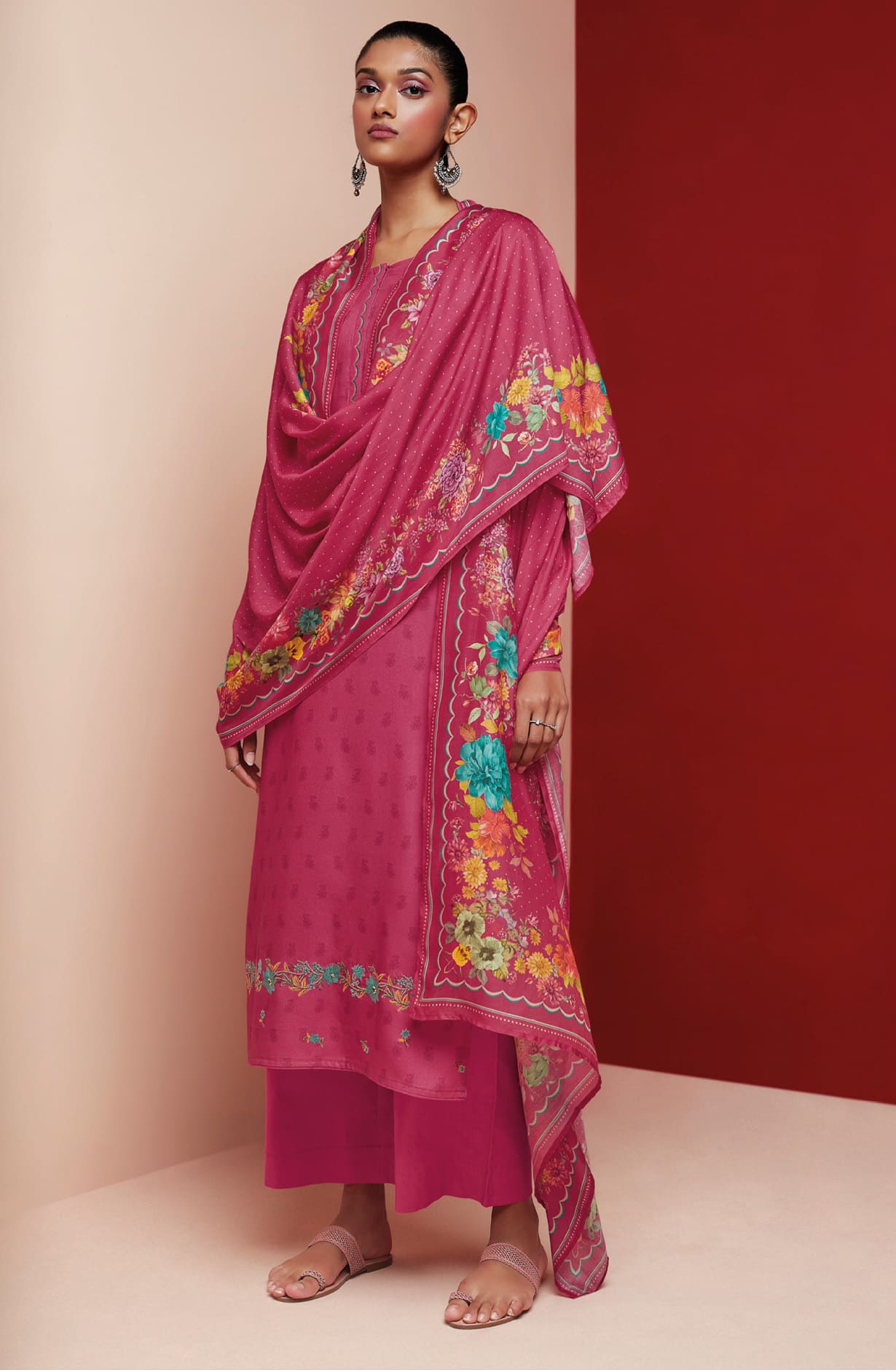 Rani Pink Spun Winterwear Printed Unstitched Salwar Kameez - KEYS1202D