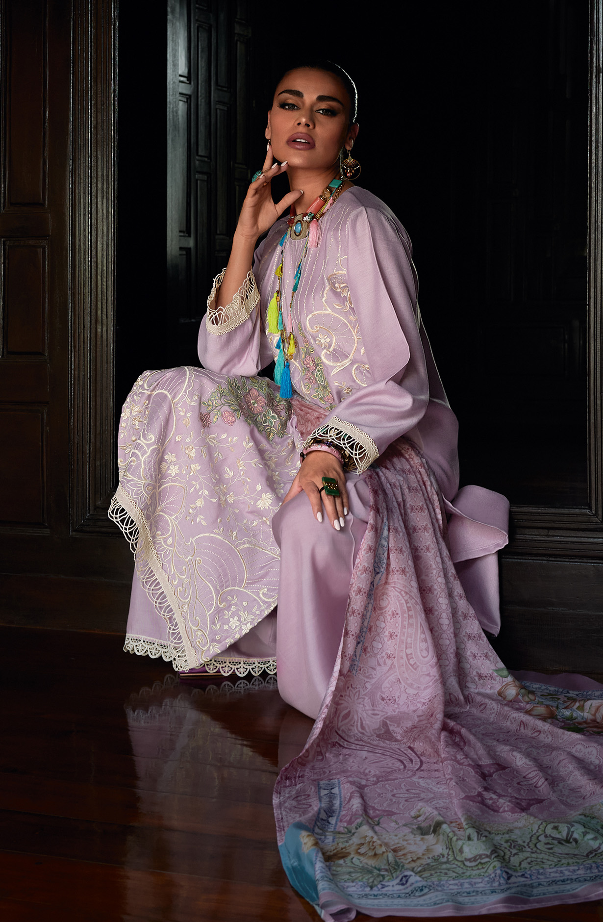 Lavender Designer Muslin Silk Embroidered Salwar Kameez - RANJ01