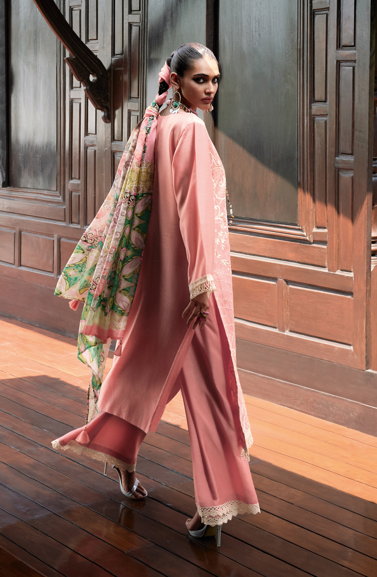 Peach Designer Muslin Silk Embroidered Salwar Kameez - RANJ03