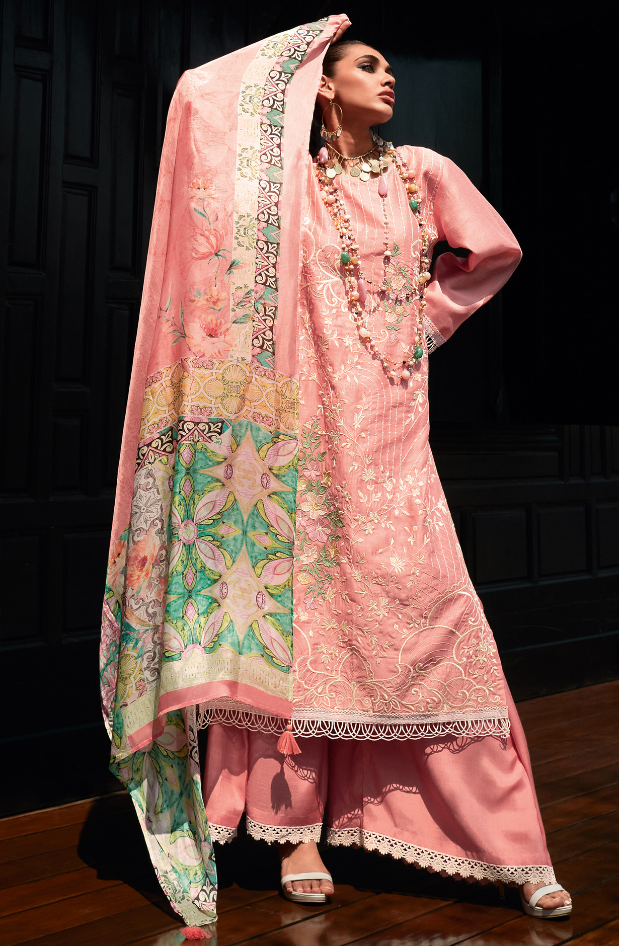 Peach Designer Muslin Silk Embroidered Salwar Kameez - RANJ03