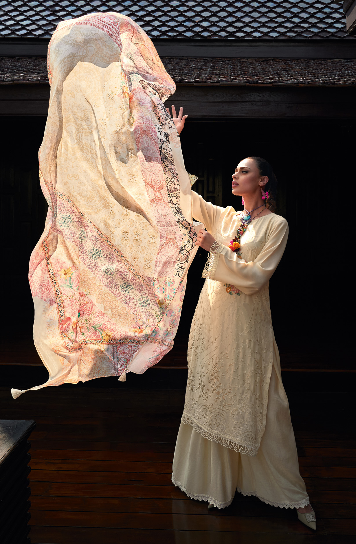 Cream Designer Muslin Silk Embroidered Salwar Kameez - RANJ04