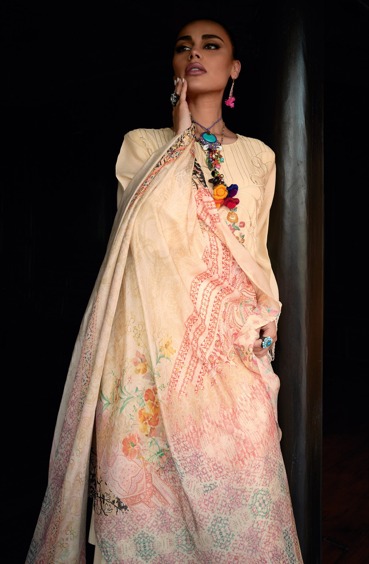 Cream Designer Muslin Silk Embroidered Salwar Kameez - RANJ04