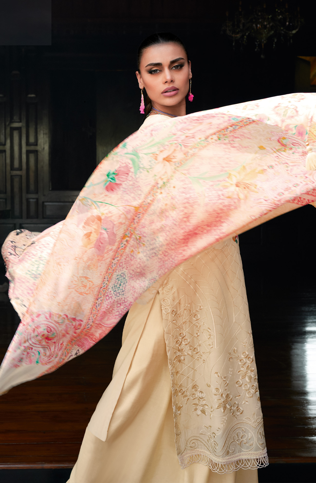 Cream Designer Muslin Silk Embroidered Salwar Kameez - RANJ04