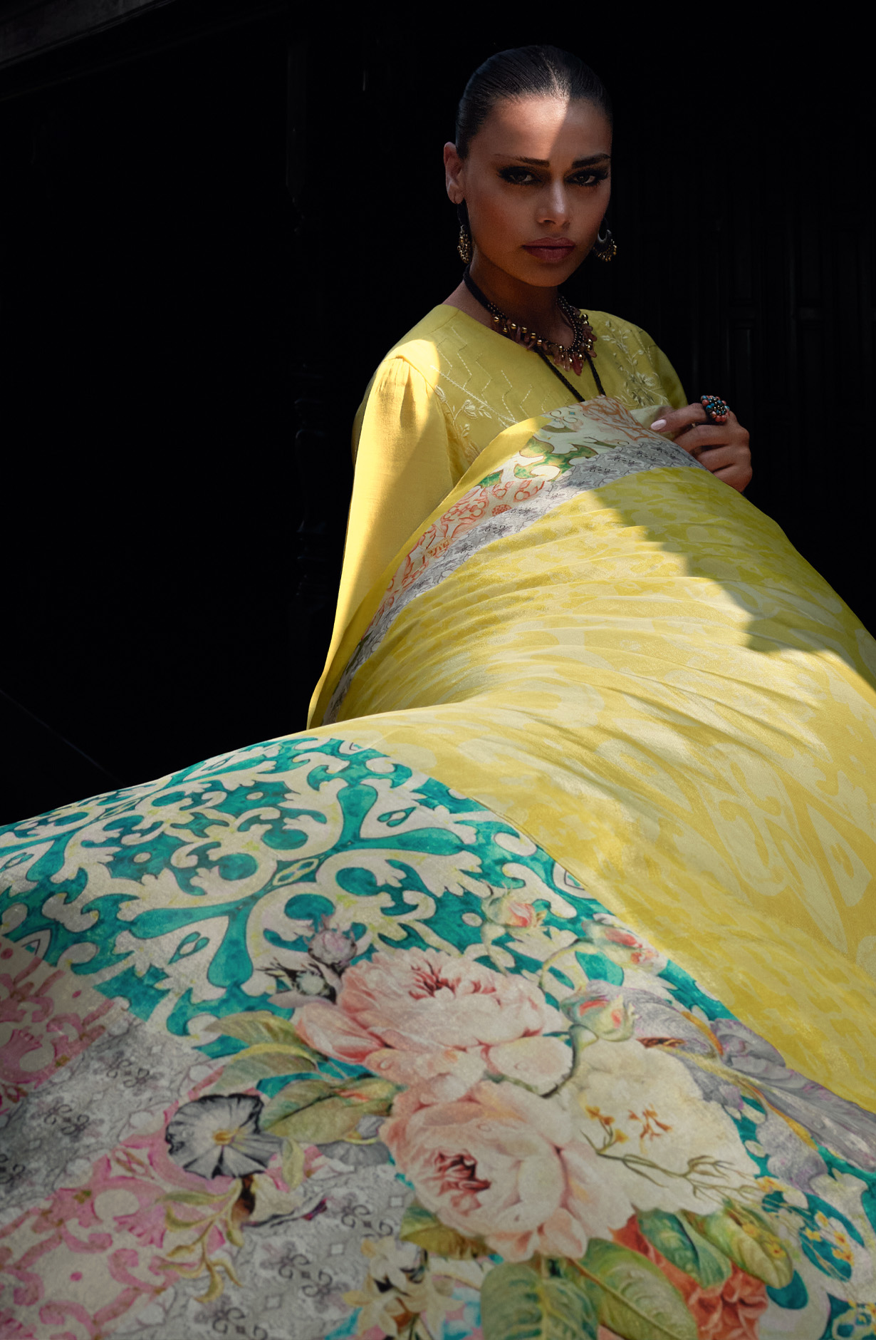 Yellow Designer Muslin Silk Embroidered Salwar Kameez - RANJ05