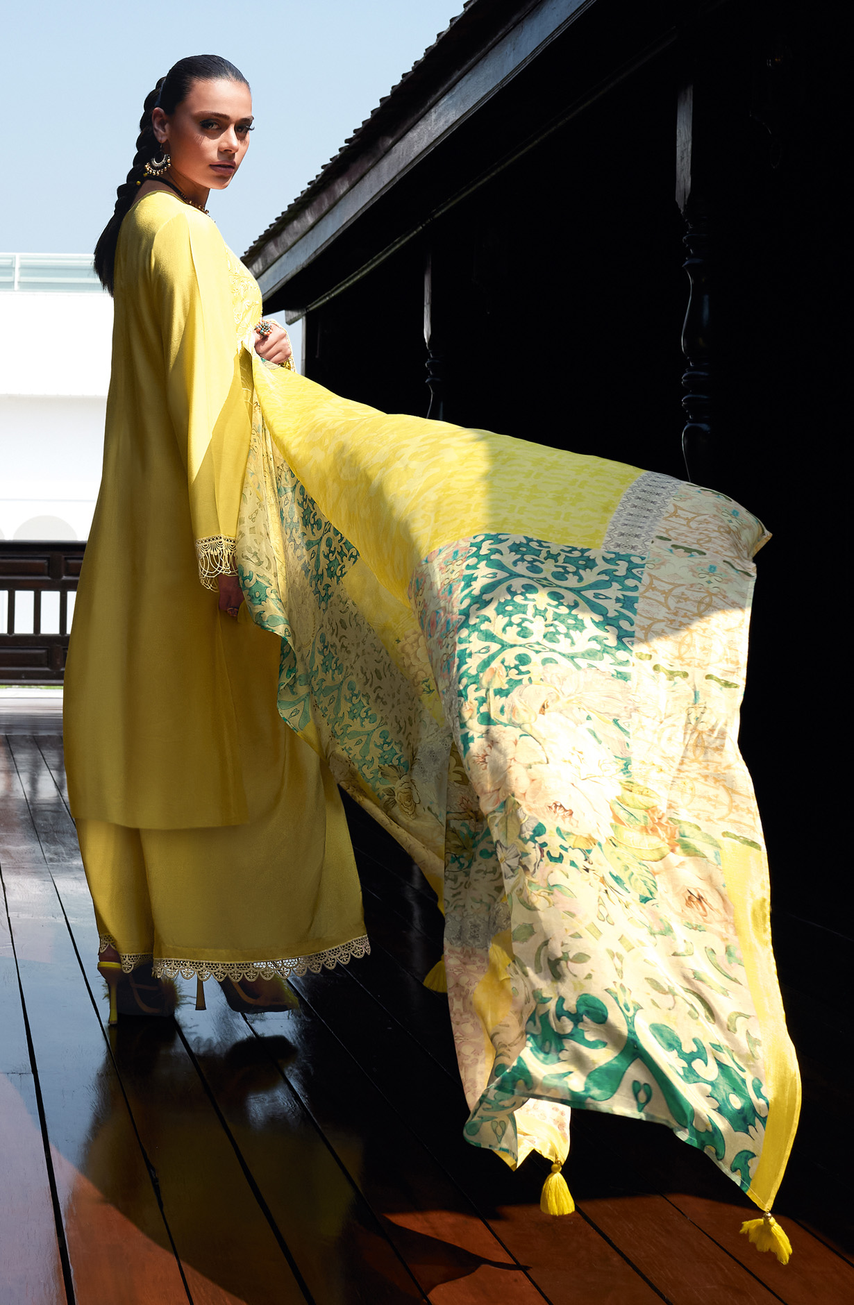 Yellow Designer Muslin Silk Embroidered Salwar Kameez - RANJ05