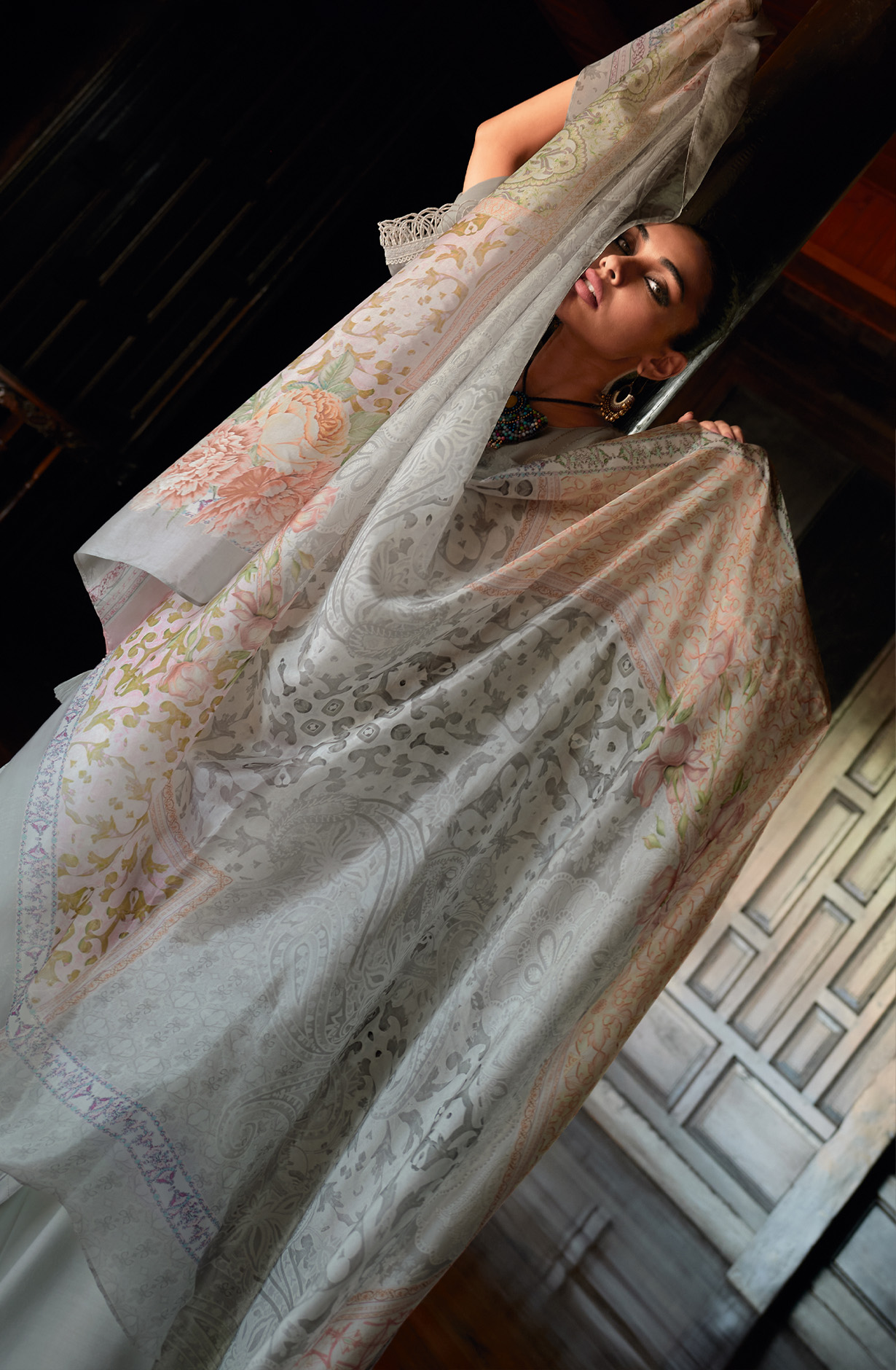 Grey Designer Muslin Silk Embroidered Salwar Kameez - RANJ06