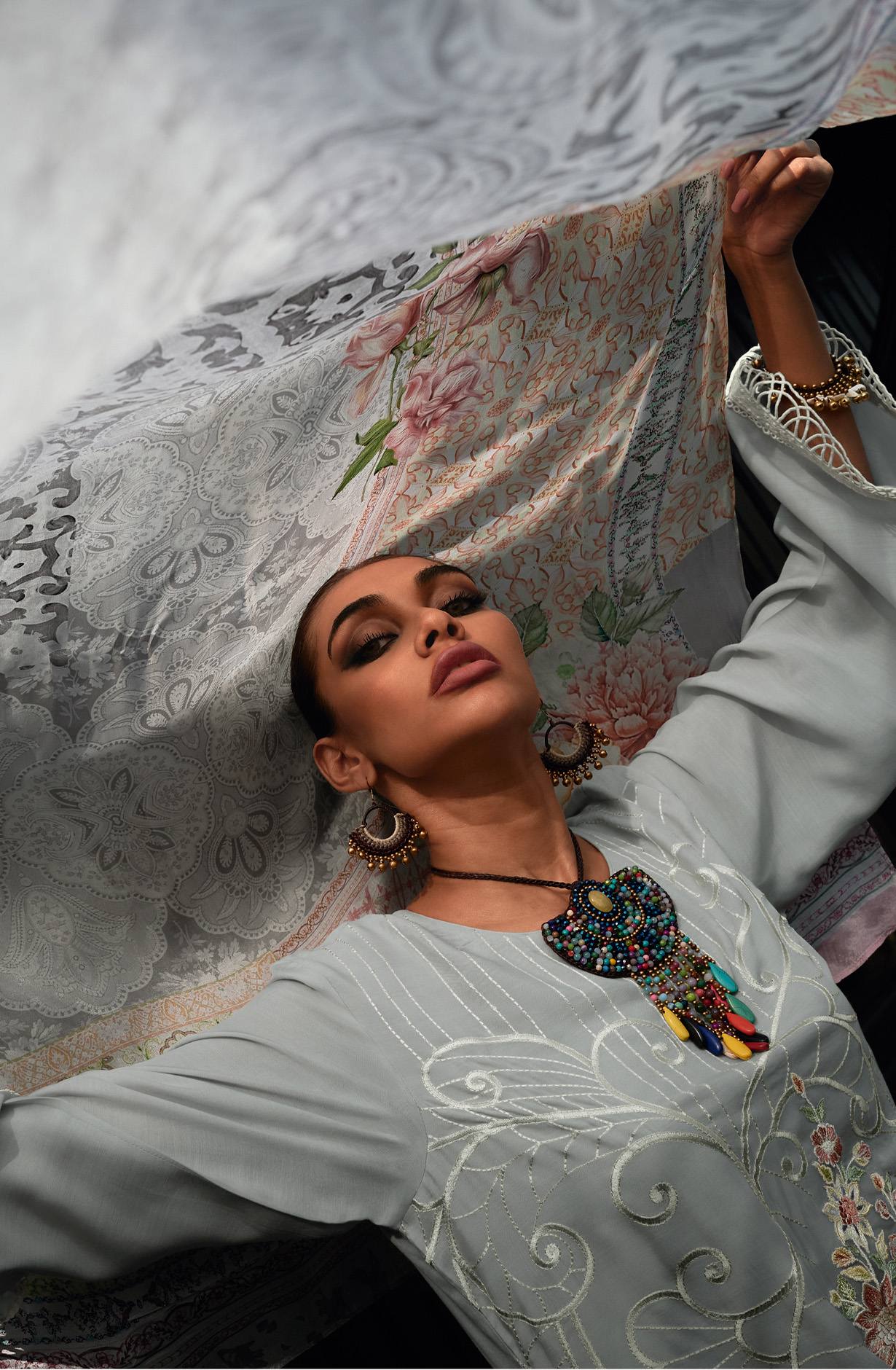 Grey Designer Muslin Silk Embroidered Salwar Kameez - RANJ06