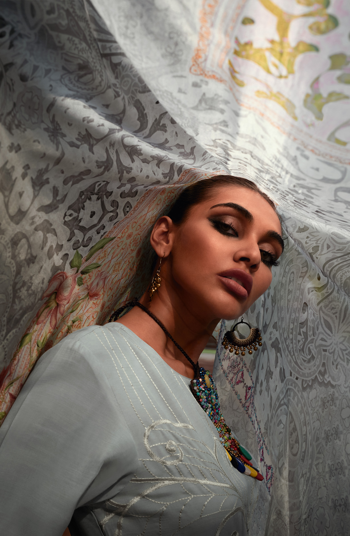 Grey Designer Muslin Silk Embroidered Salwar Kameez - RANJ06