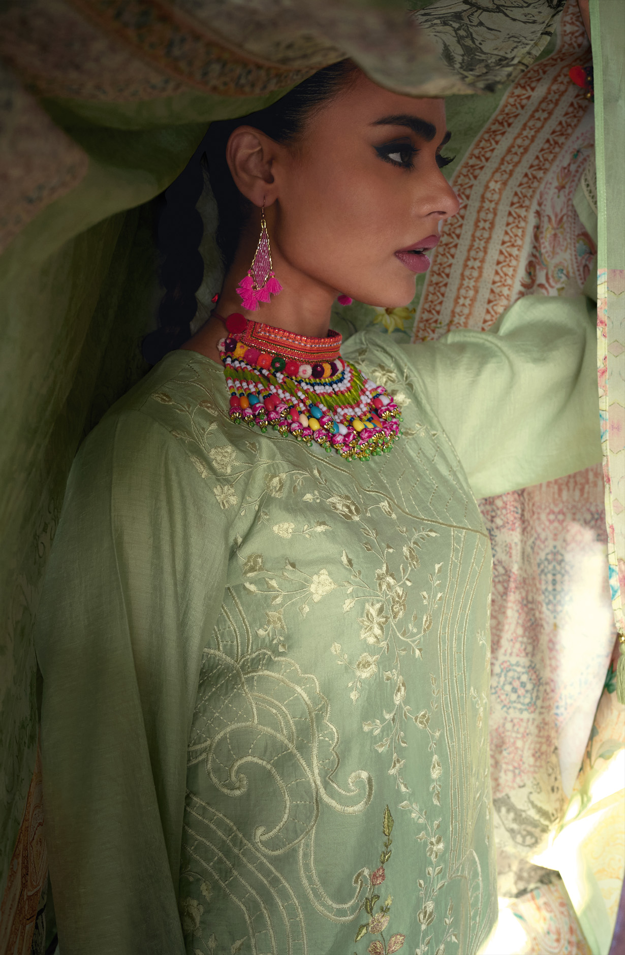 Sea Green Designer Muslin Silk Embroidered Salwar Kameez - RANJ07