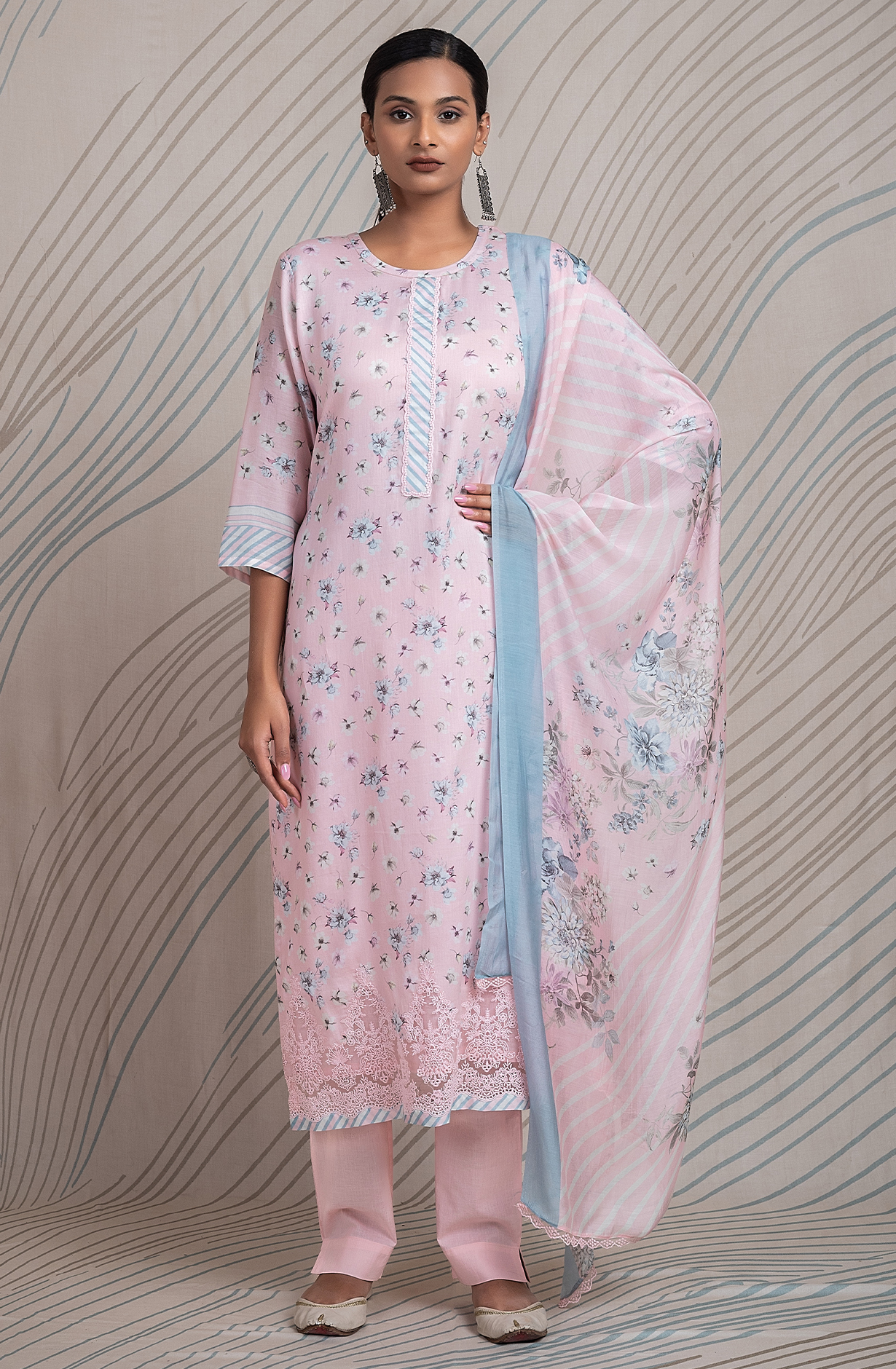 Baby Pink Cotton Digital Printed Unstitched Suit with Trendy Dupatta - RAV2188A