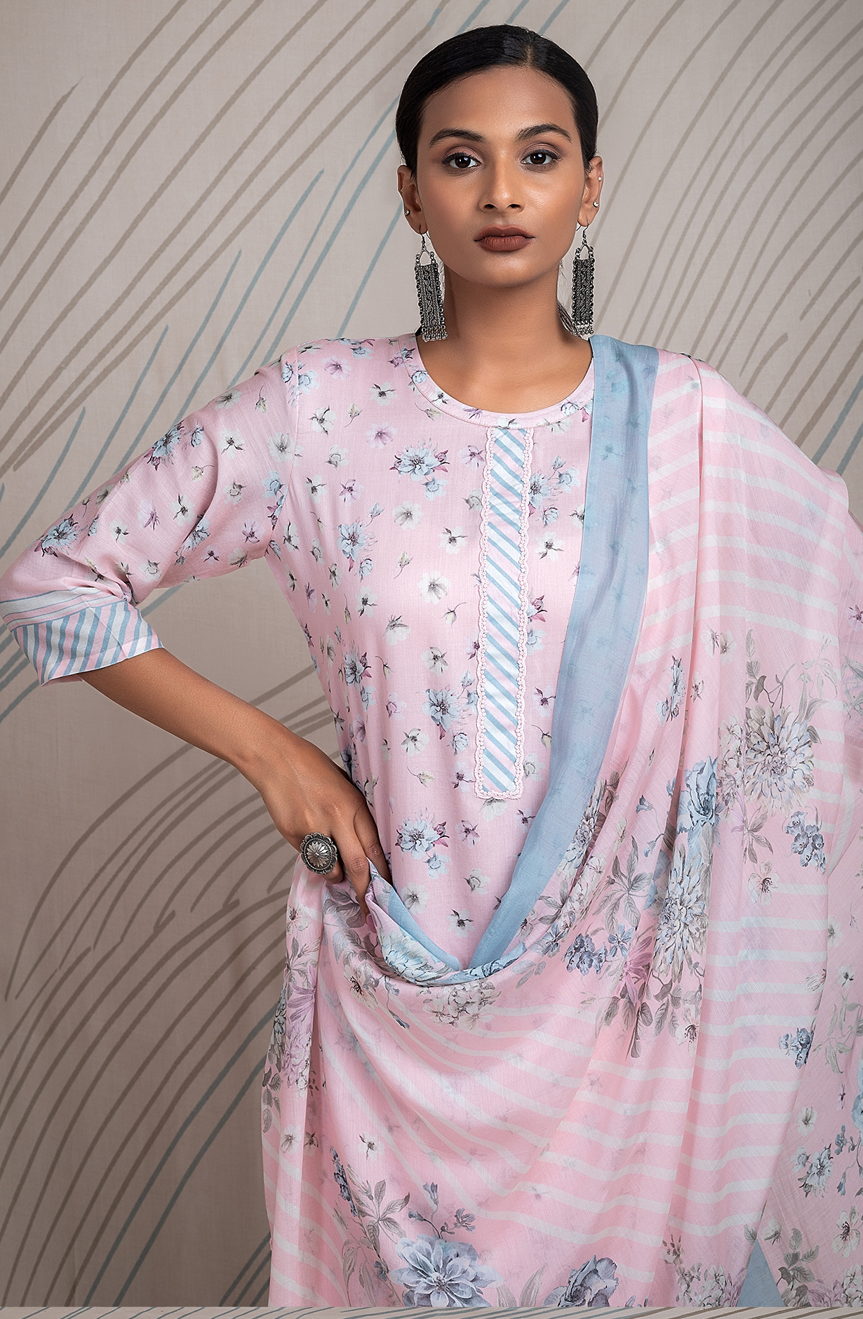 Baby Pink Cotton Digital Printed Unstitched Suit with Trendy Dupatta - RAV2188A