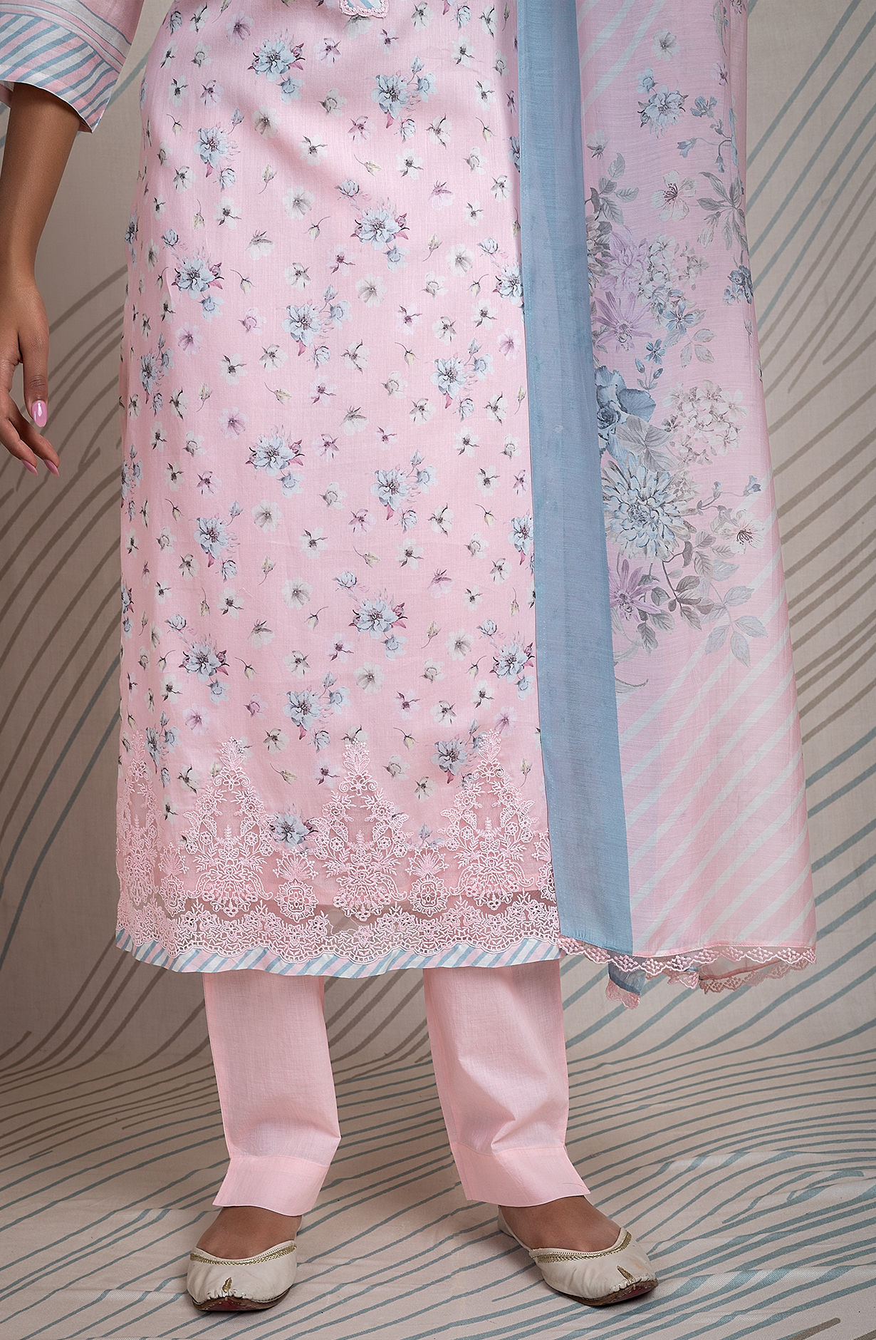 Baby Pink Cotton Digital Printed Unstitched Suit with Trendy Dupatta - RAV2188A