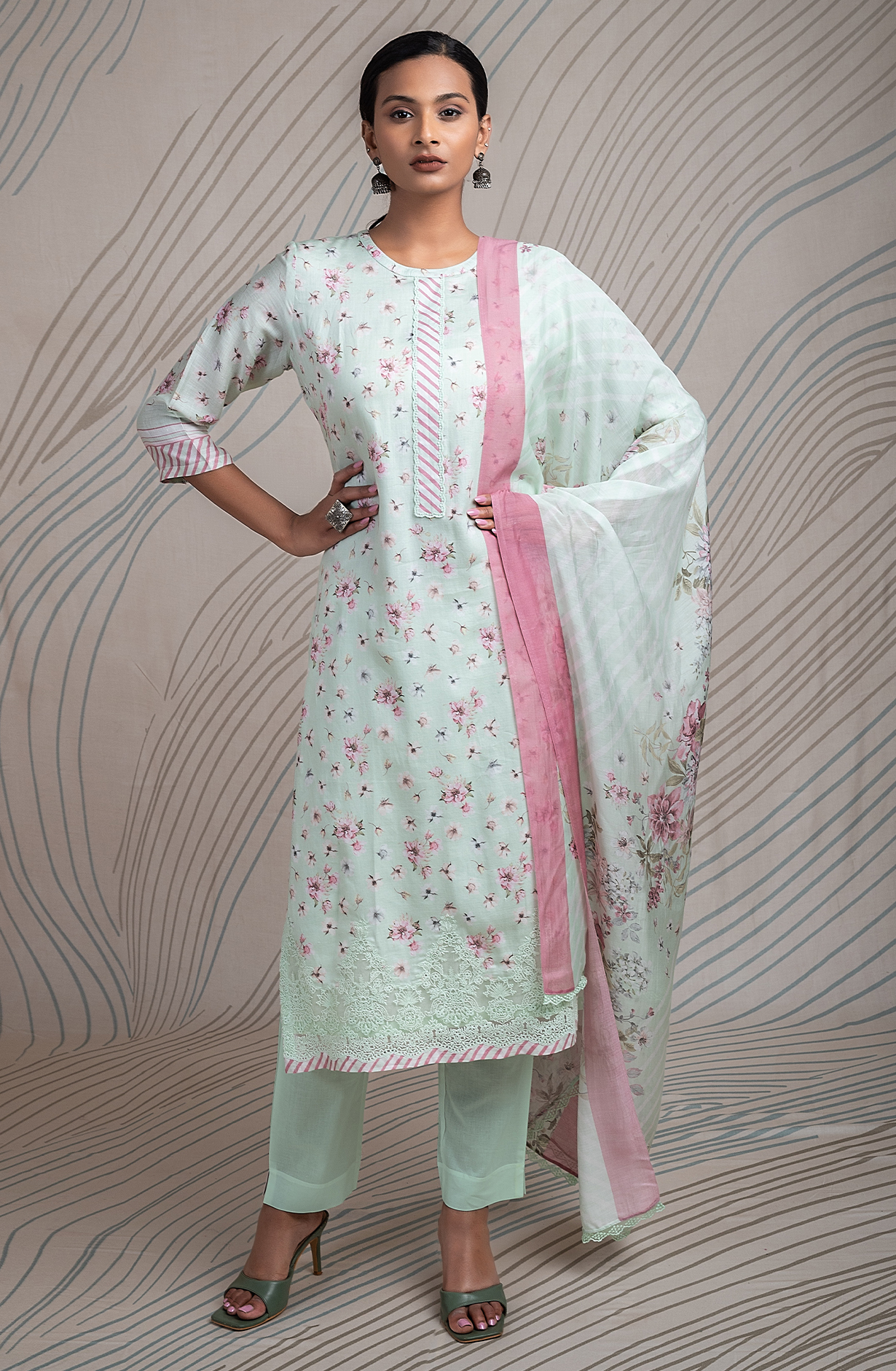 Sea Green Cotton Digital Printed Unstitched Suit with Trendy Dupatta - RAV2188B