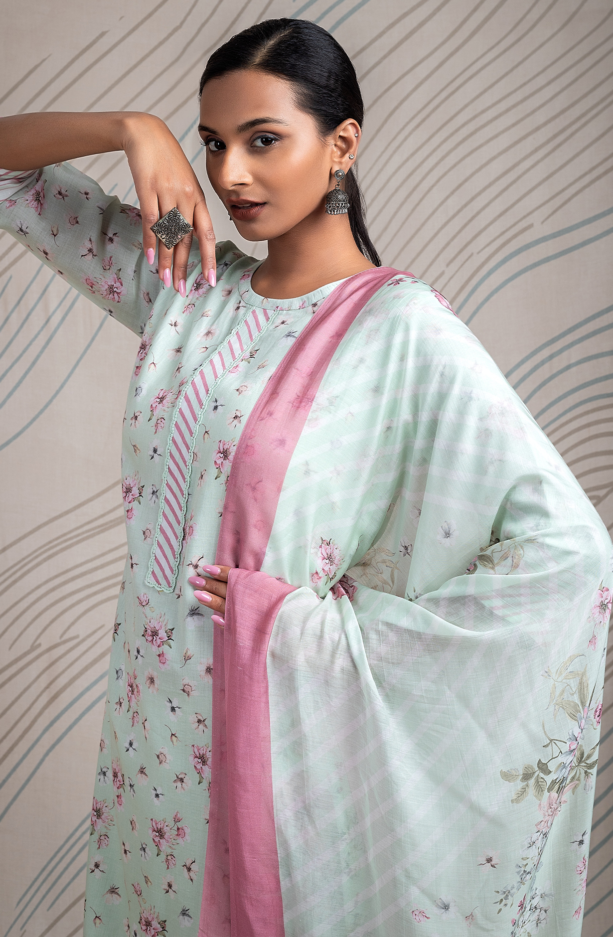 Sea Green Cotton Digital Printed Unstitched Suit with Trendy Dupatta - RAV2188B