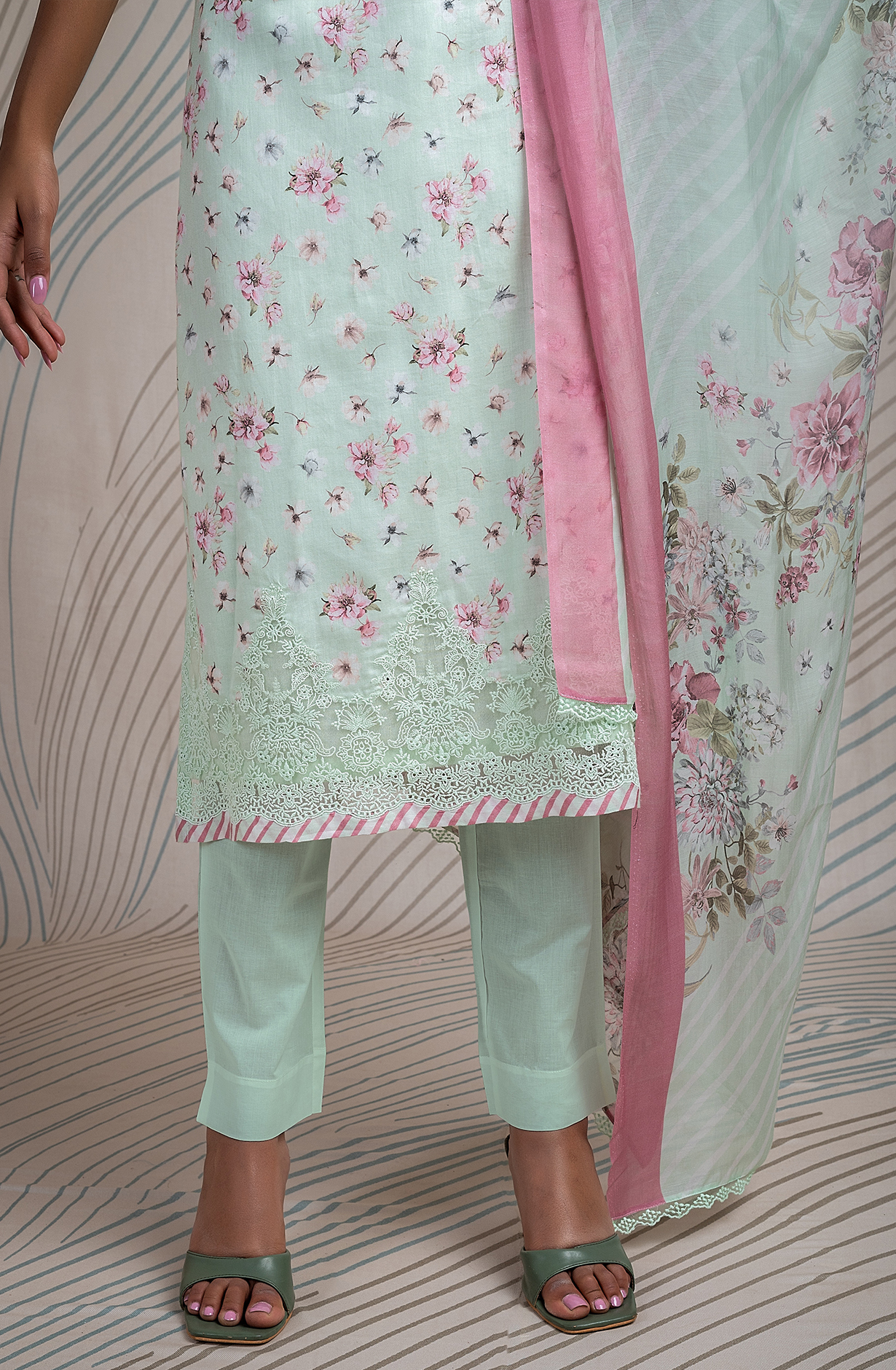 Sea Green Cotton Digital Printed Unstitched Suit with Trendy Dupatta - RAV2188B