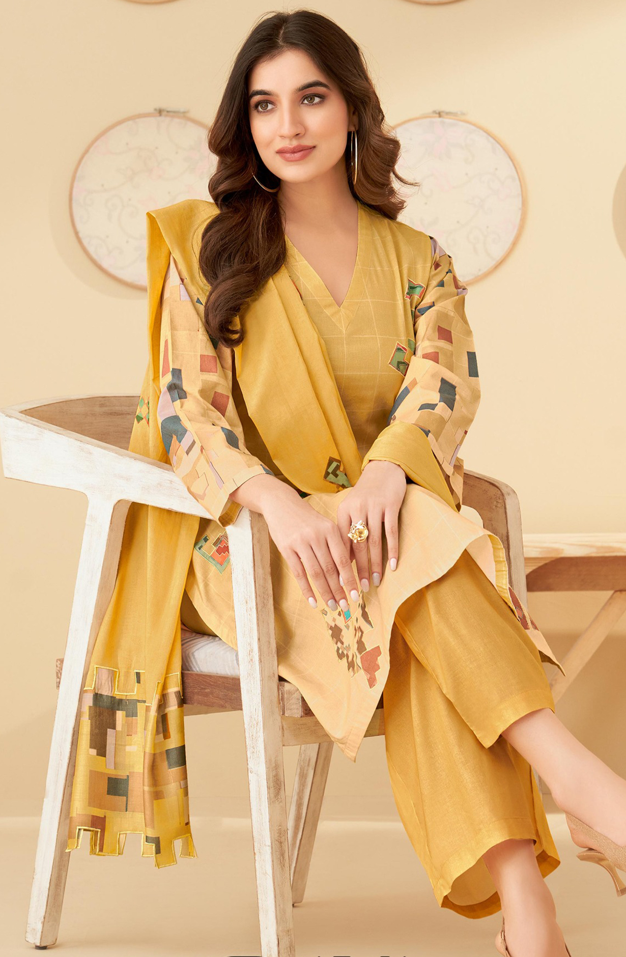 Mustard Digital Printed Cotton Lawn Suit Set - RAY436