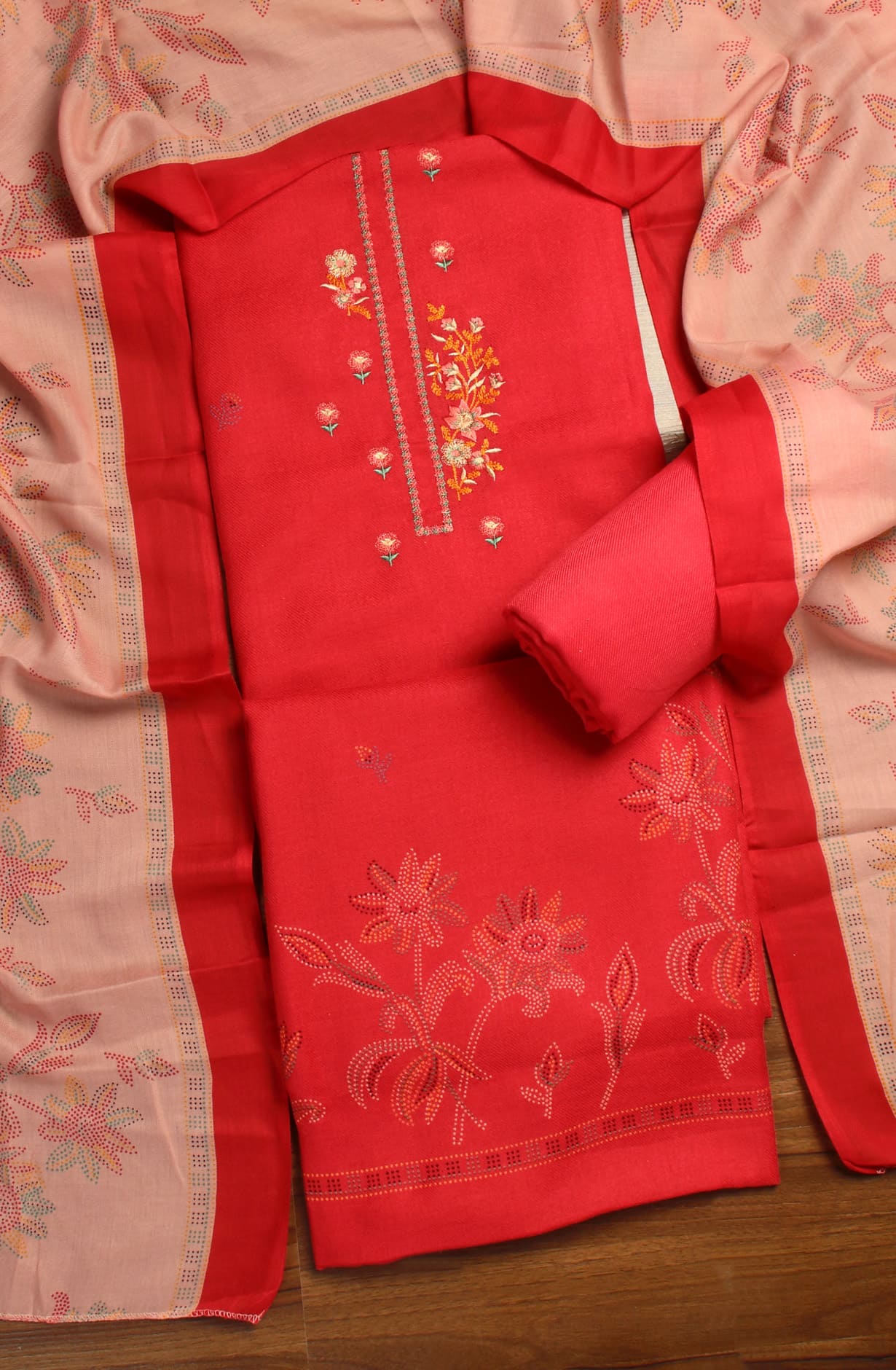 Red Spun Winterwear Unstitched Salwar Kameez -ROO1520