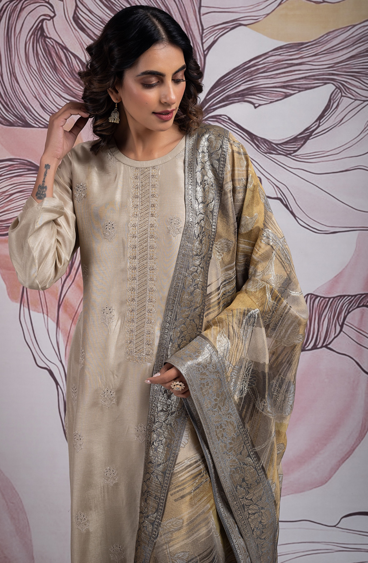 Silk Suit Set with Beautiful Tissue Silk Dupatta - REH2394