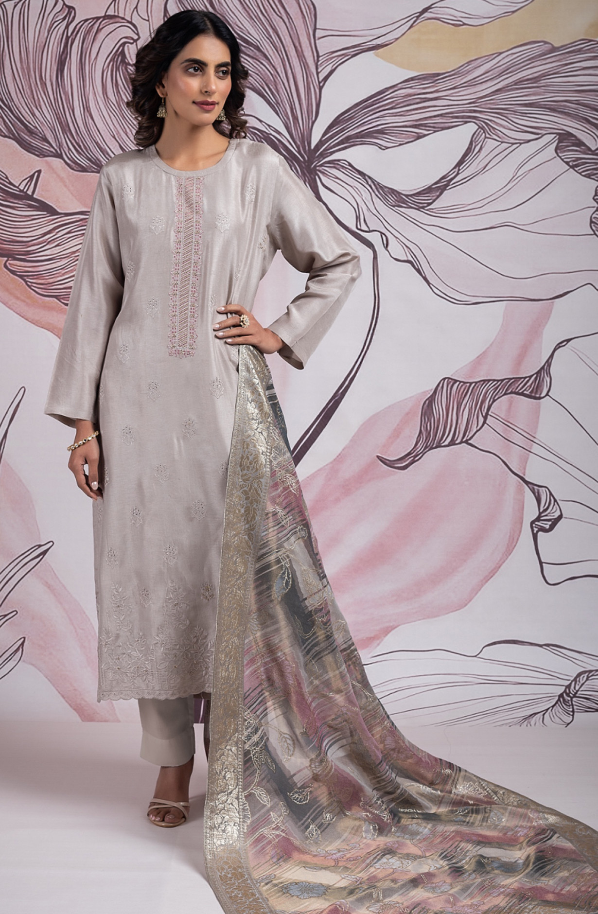 Silk Suit Set with Beautiful Tissue Silk Dupatta - REH2395