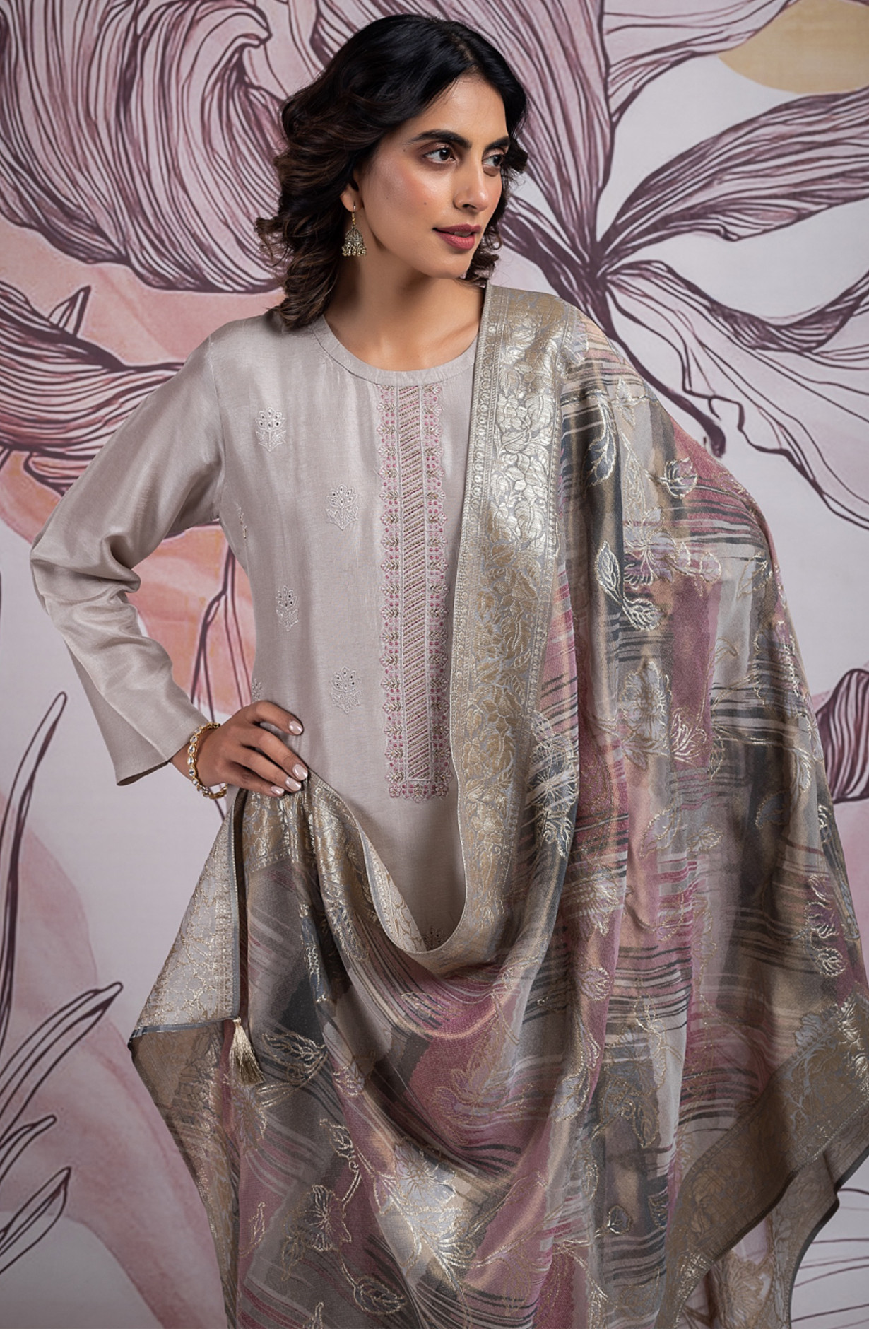 Silk Suit Set with Beautiful Tissue Silk Dupatta - REH2395