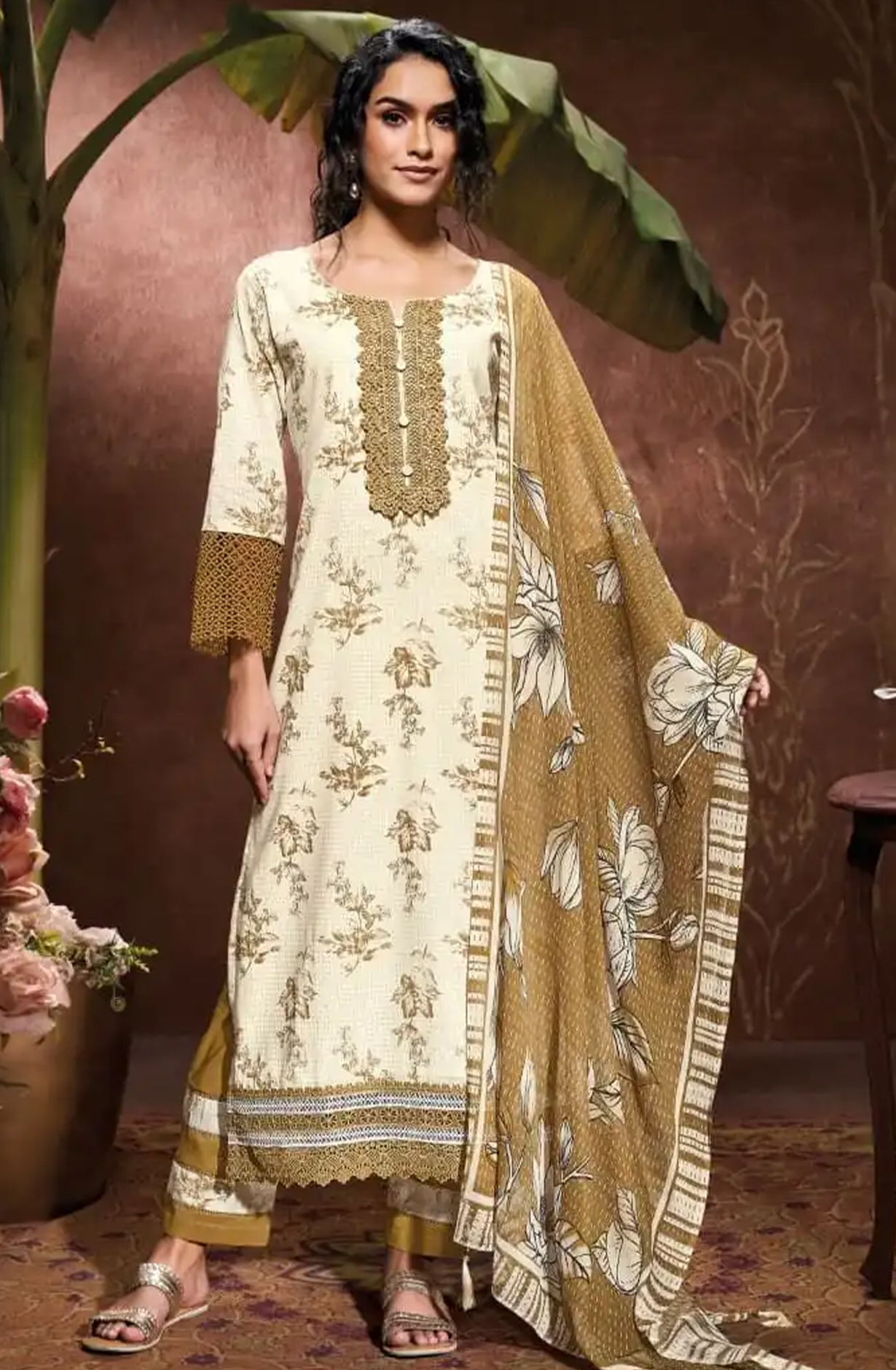 Mustard Cotton Suit Set with Dupatta - REY10187