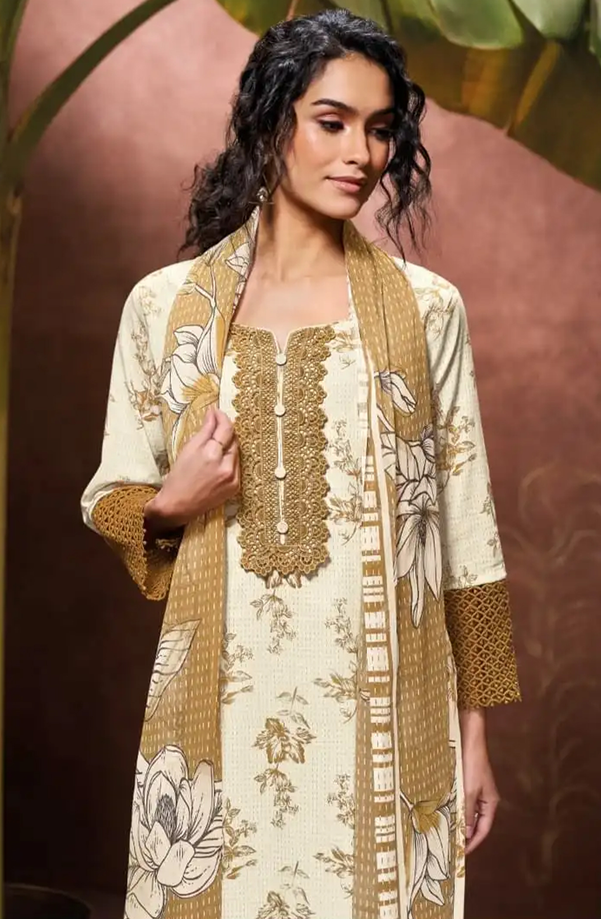 Mustard Cotton Suit Set with Dupatta - REY10187