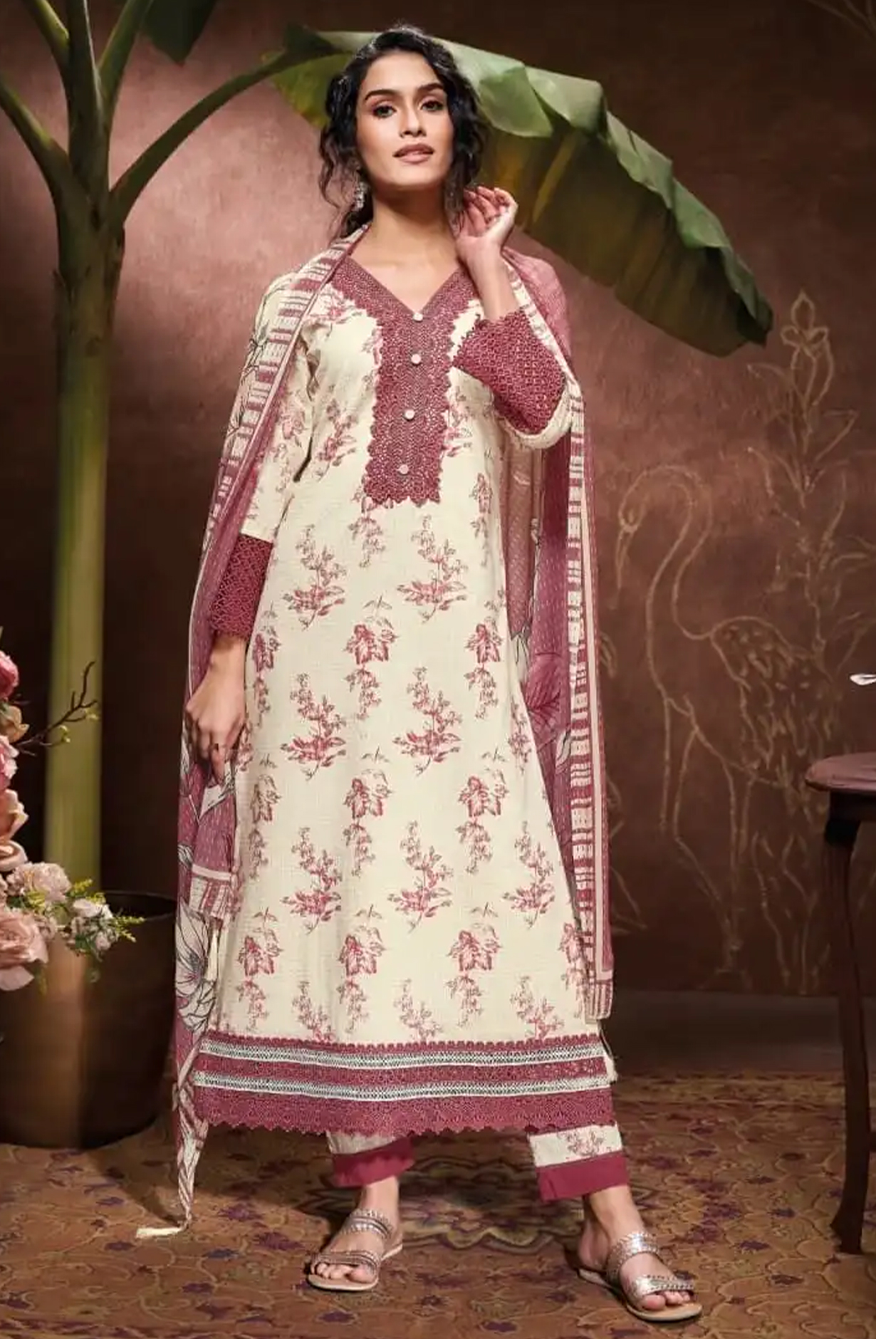 Maroon Cotton Suit Set with Dupatta - REY10188