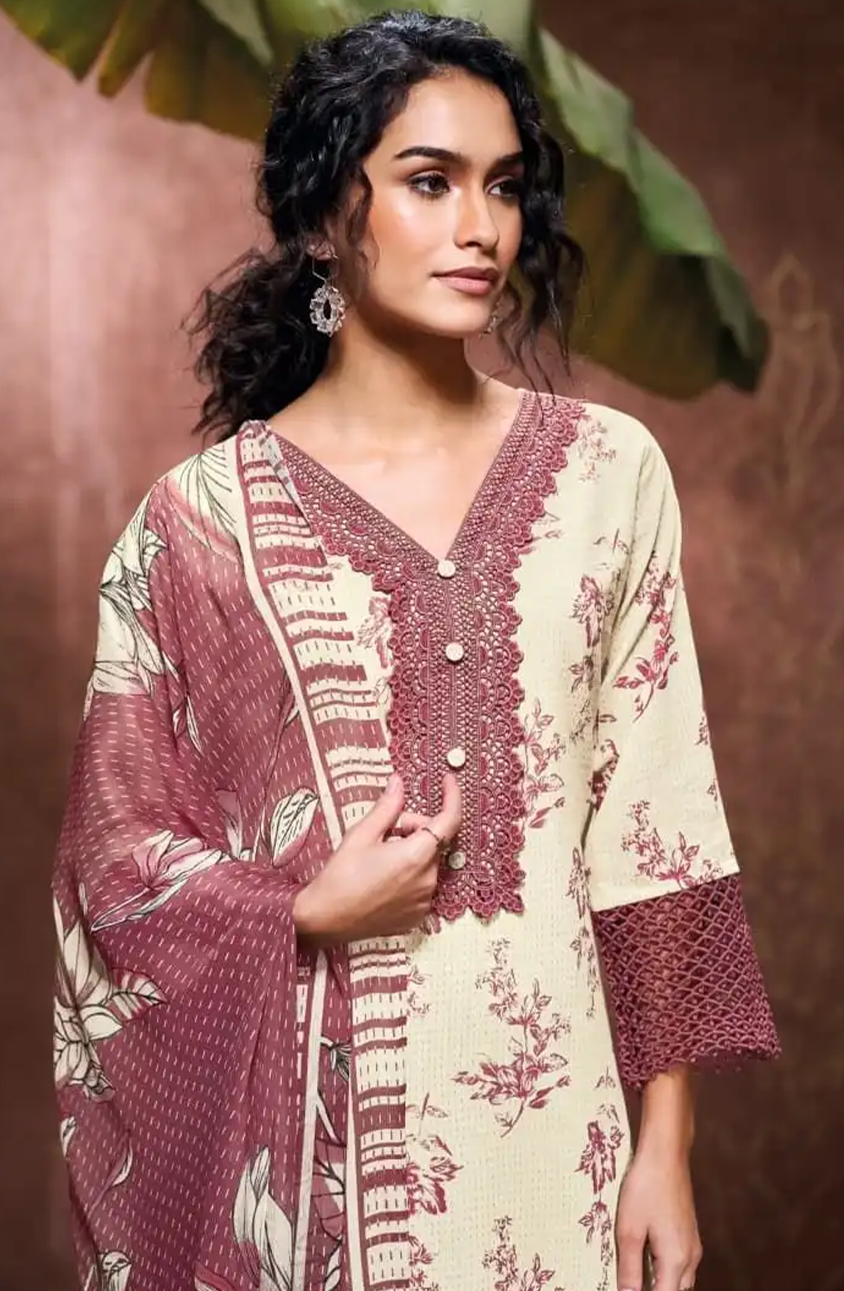 Maroon Cotton Suit Set with Dupatta - REY10188