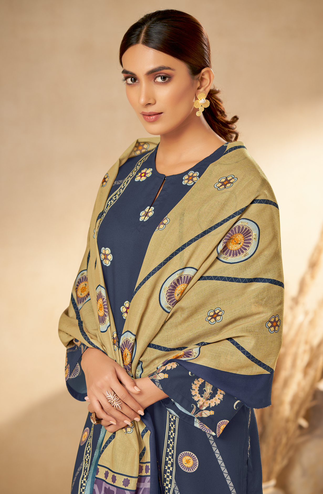 Blue Pashmina Unstitched Printed Salwar Kameez - REYH667