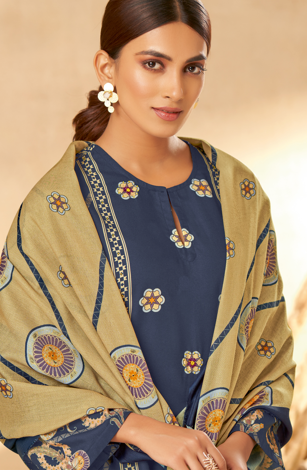 Blue Pashmina Unstitched Printed Salwar Kameez - REYH667