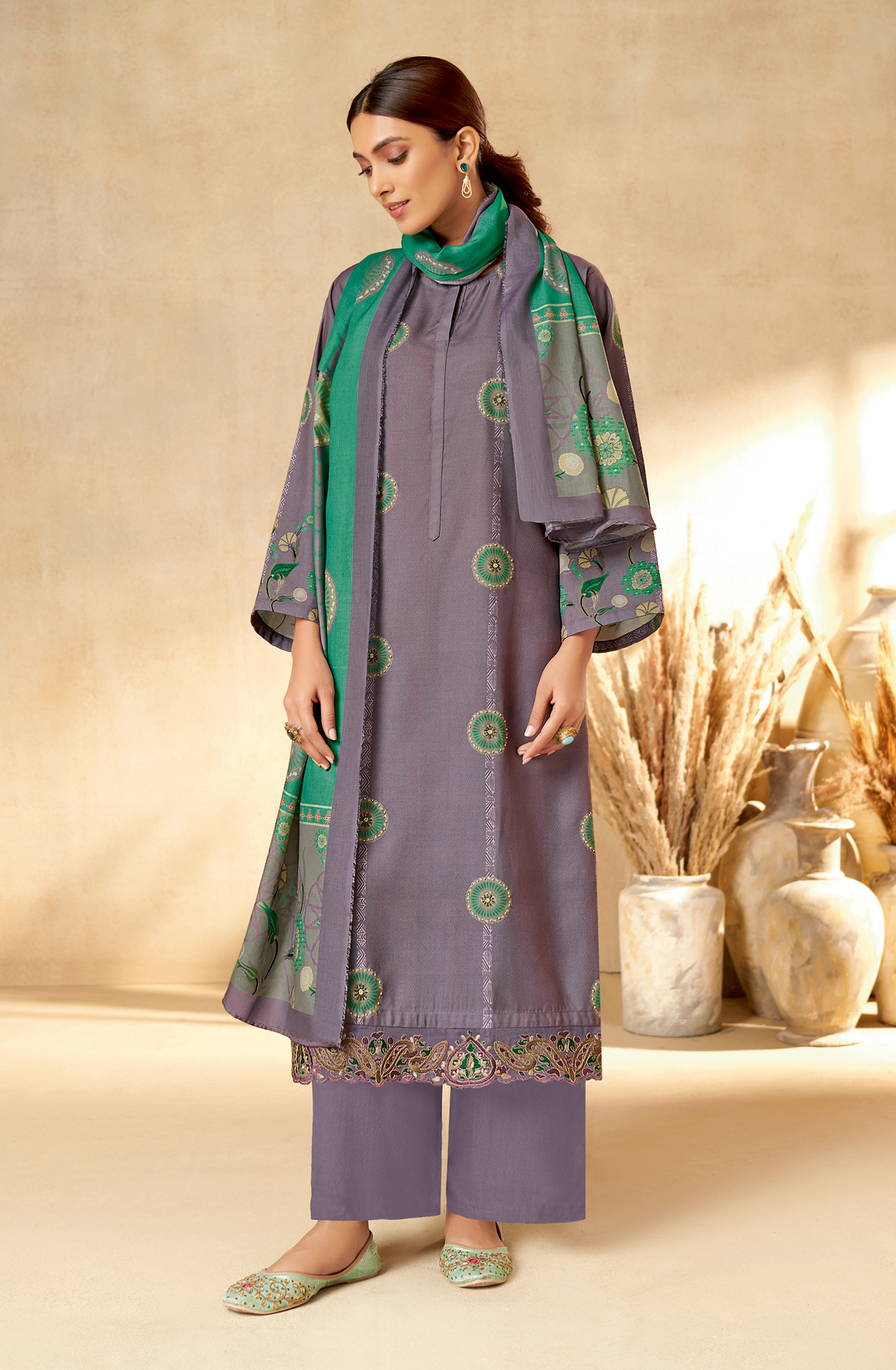 Purple Pashmina Unstitched Printed Salwar Kameez - REYH695