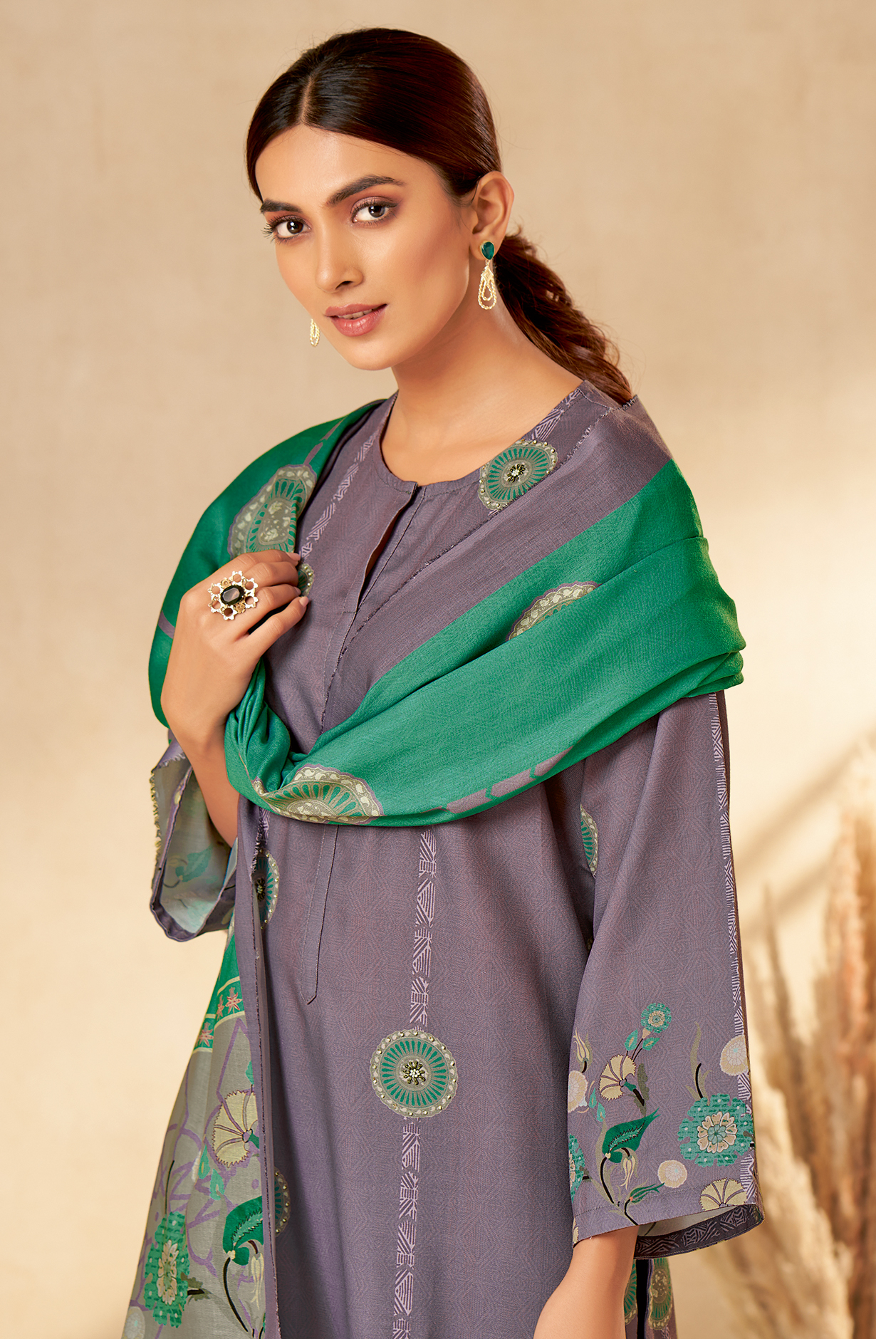 Purple Pashmina Unstitched Printed Salwar Kameez - REYH695