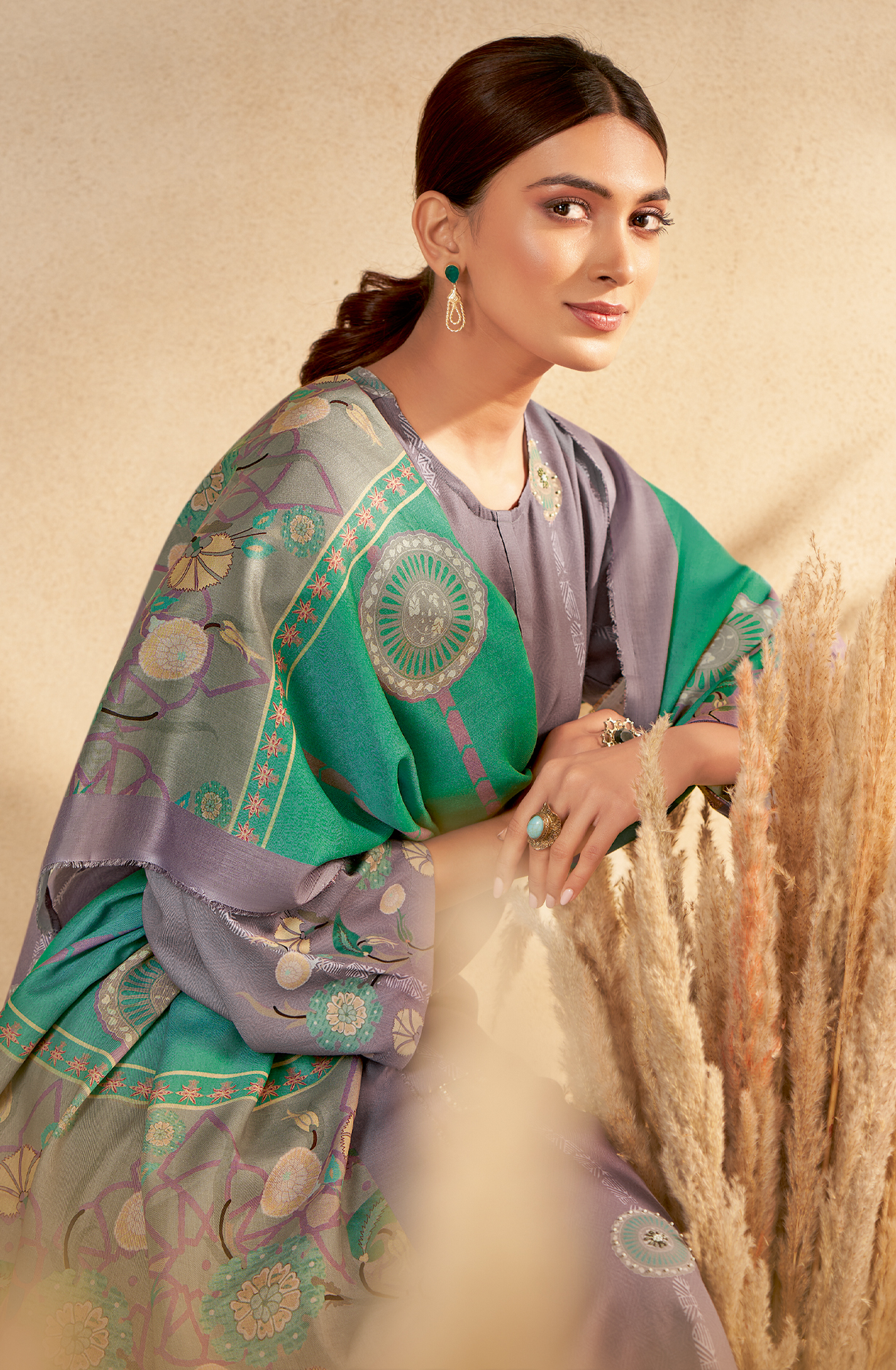 Purple Pashmina Unstitched Printed Salwar Kameez - REYH695