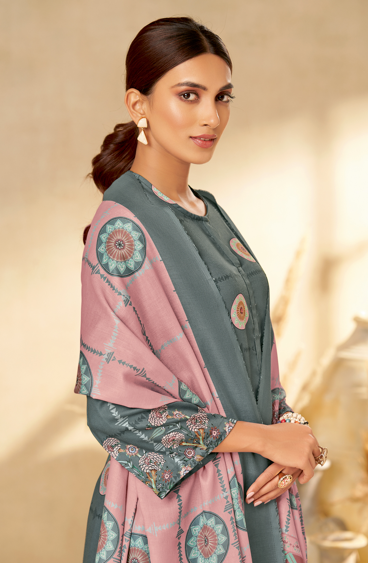 Grey Pashmina Unstitched Printed Salwar Kameez - REYH697