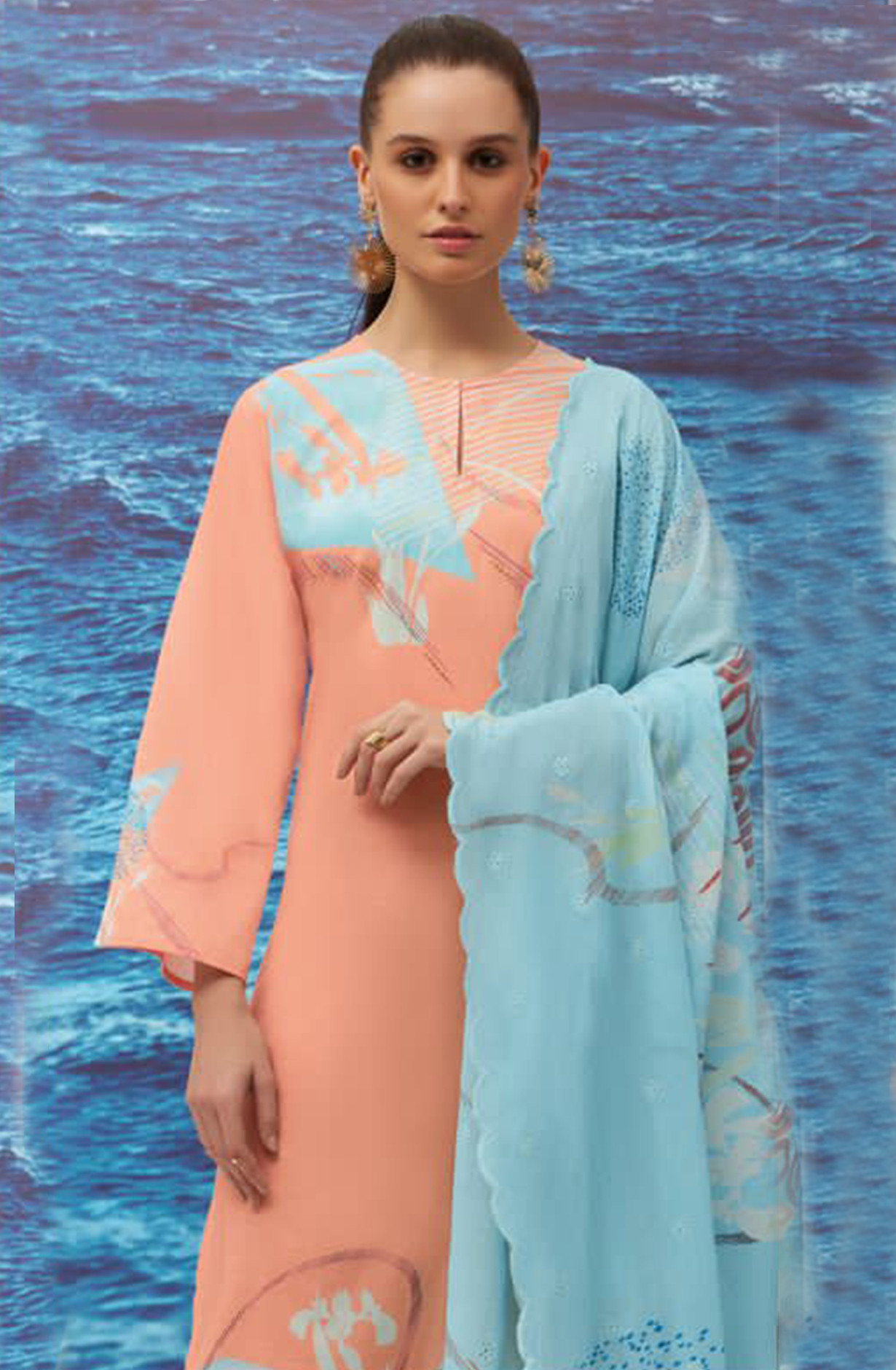 Orange Cotton lawn Digital Printed Suit Set - RHE207