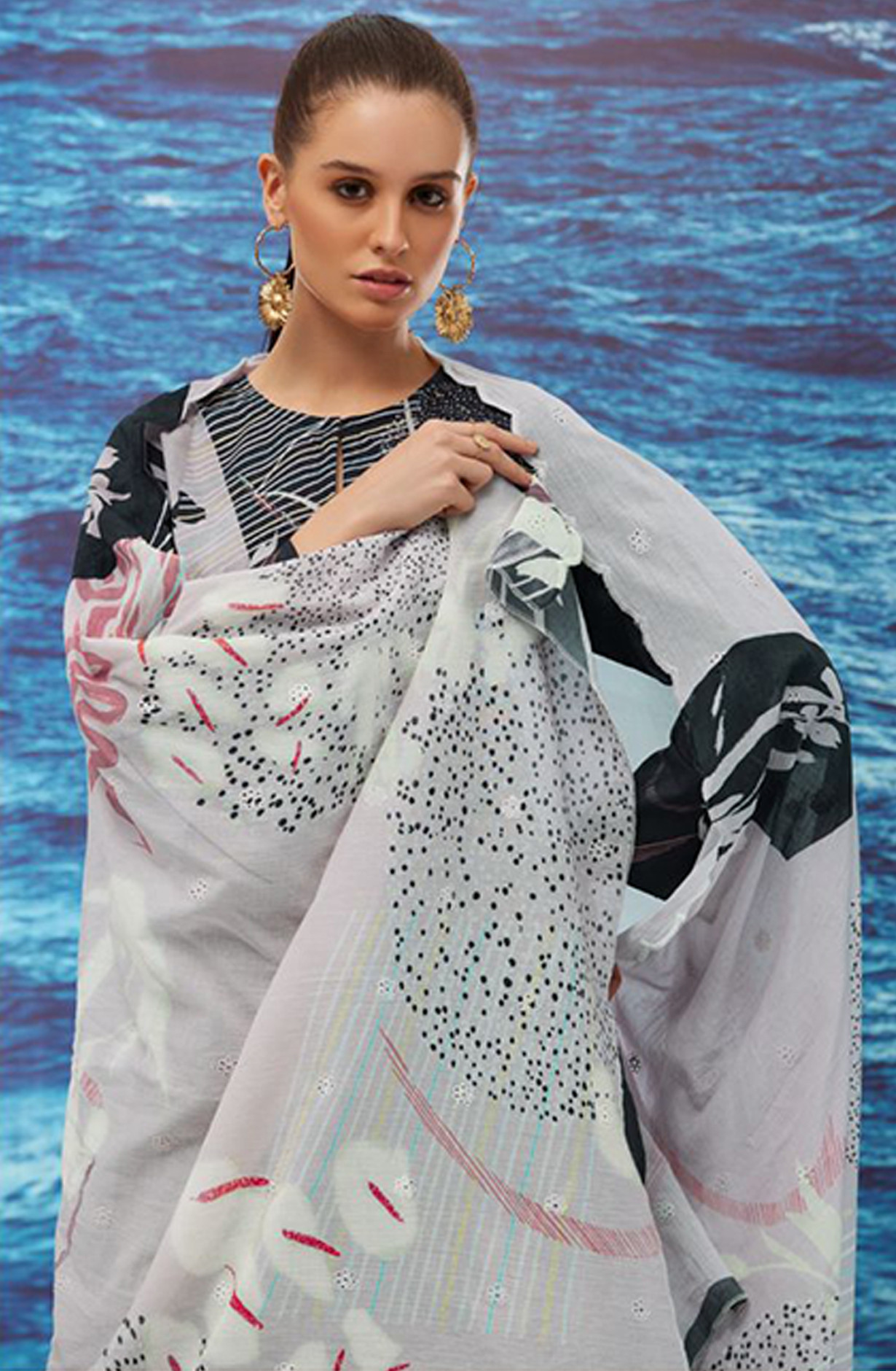 Black Cotton lawn Digital Printed Suit Set - RHE216