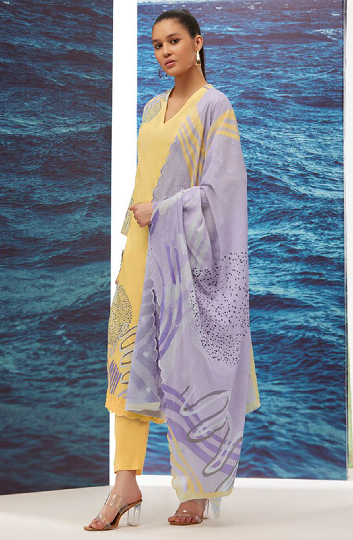 Yellow Cotton lawn Digital Printed Suit Set - RHE218