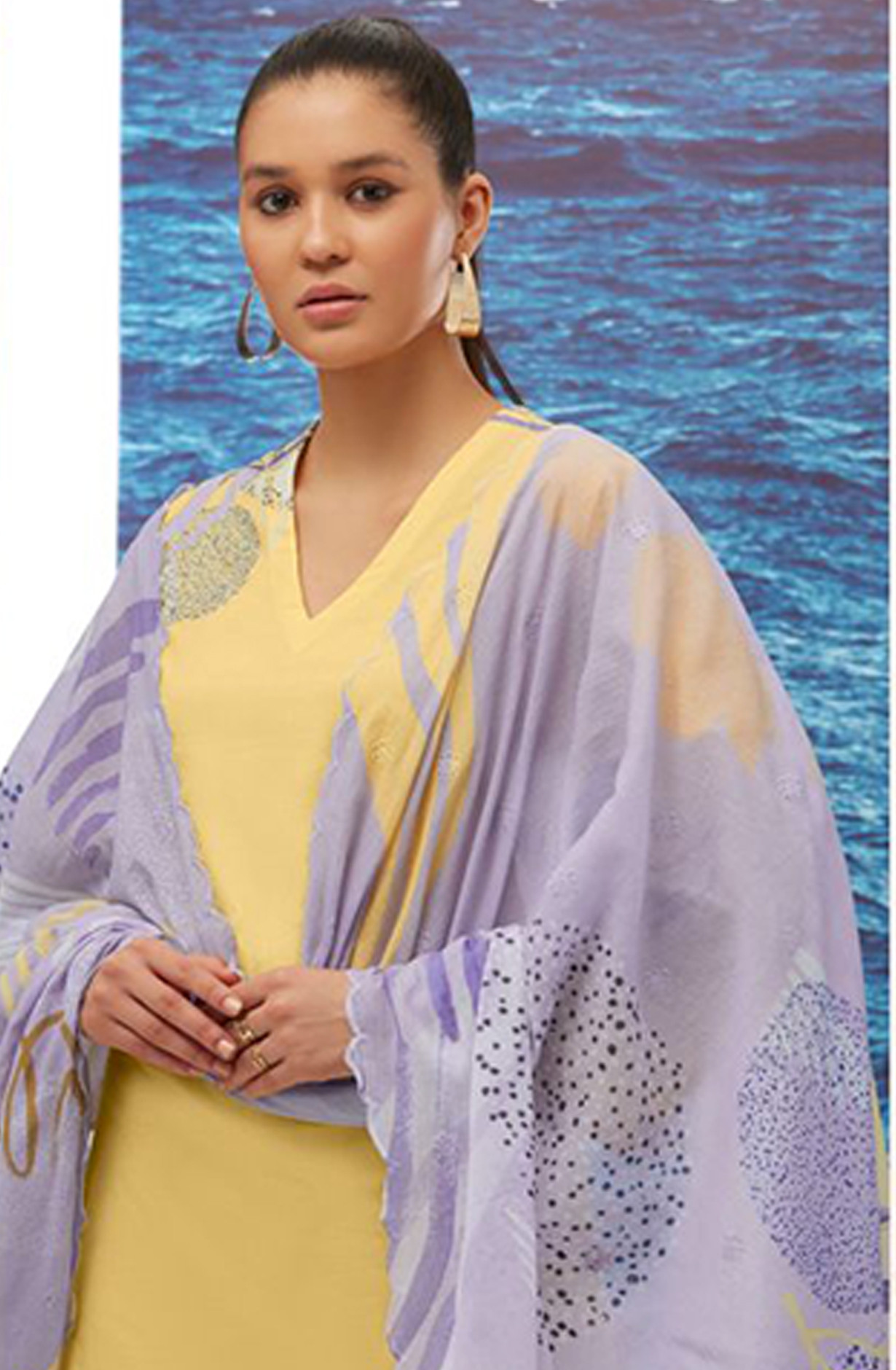 Yellow Cotton lawn Digital Printed Suit Set - RHE218