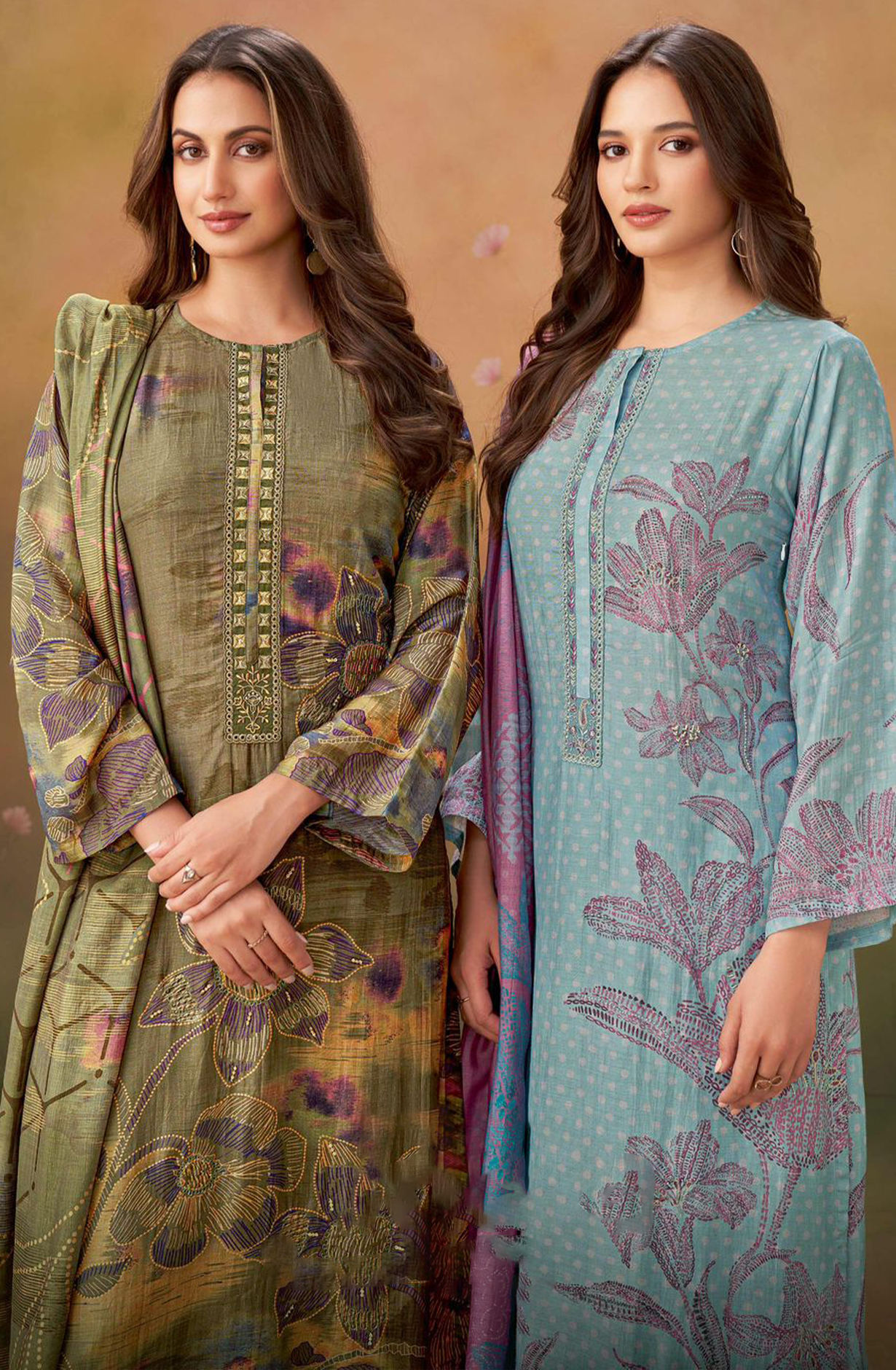 Sky Blue Muslin Digital Printed Suit Set with Dupatta - RIC544