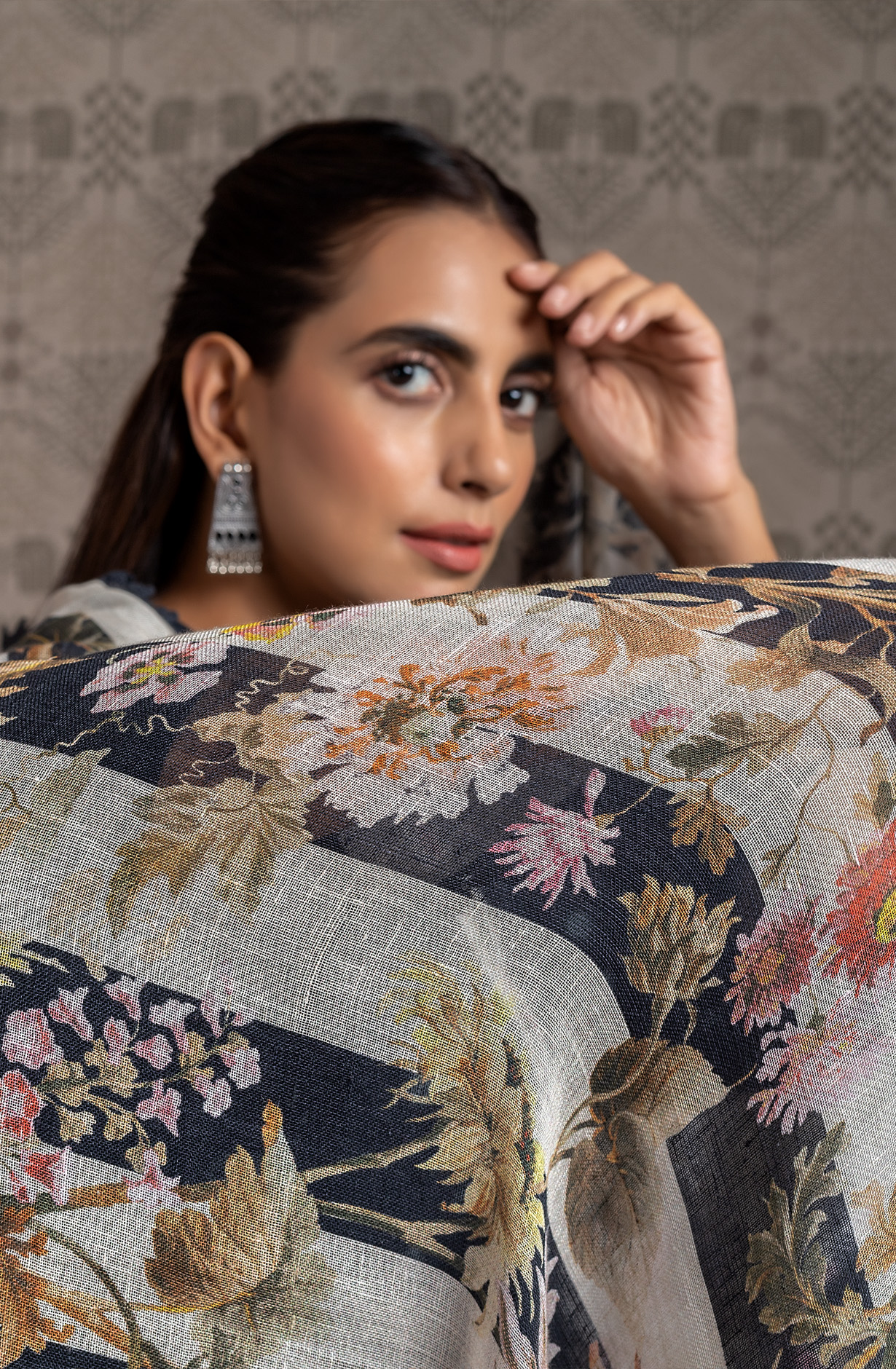 Black Linen Exclusive Unstitched Lace work Suit-set - RIE1973A