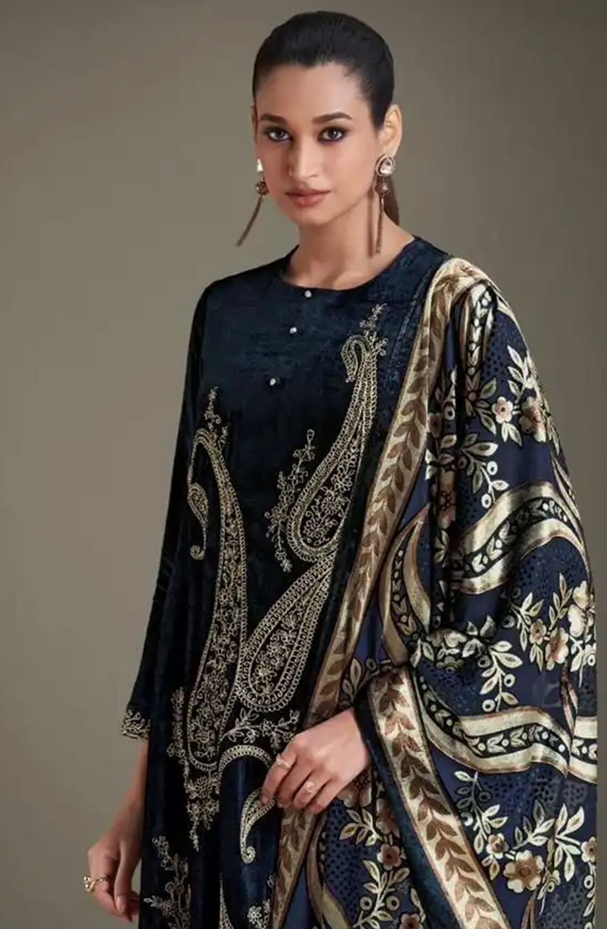 Blue Viscose Unstitch suit set with Velvet Brasso Dupatta - RIT8721B