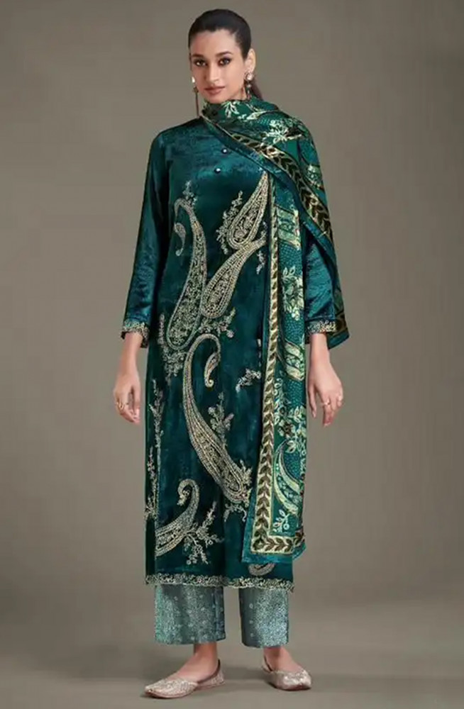 Image of Firozee Viscose Unstitch suit set with Velvet Brasso Dupatta - RIT8721D