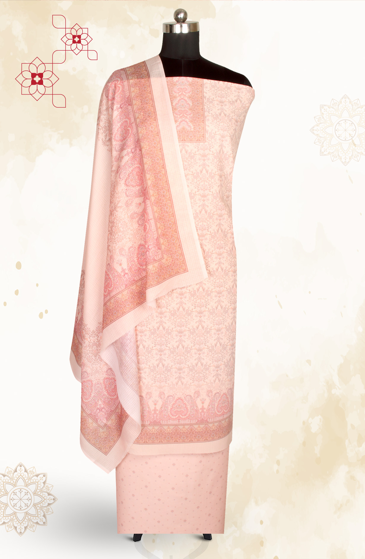 Peach Cotton Voile Digital Printed Salwar Suit - RIV1202G