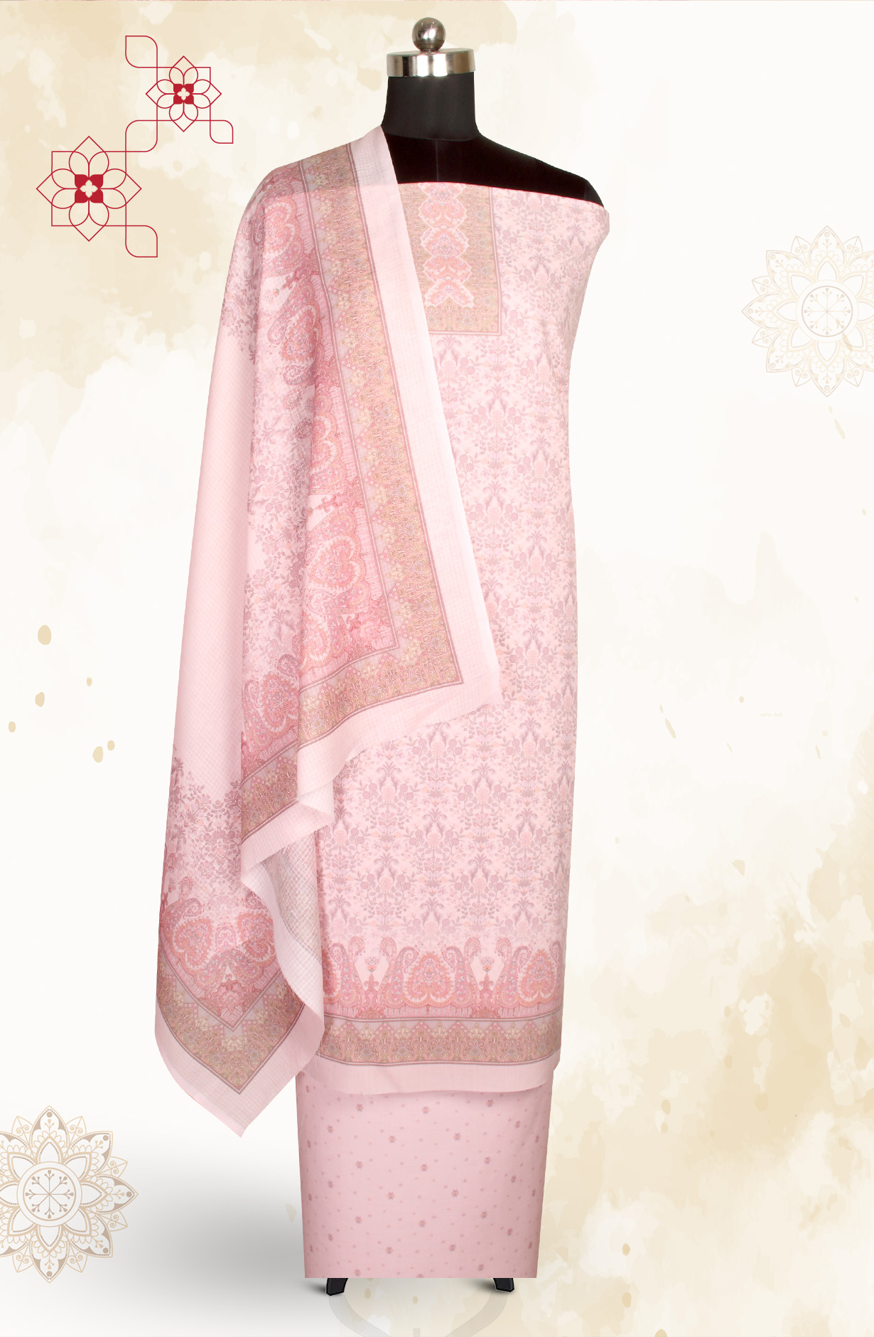 Pink Cotton Voile Digital Printed Salwar Suit - RIV1202H
