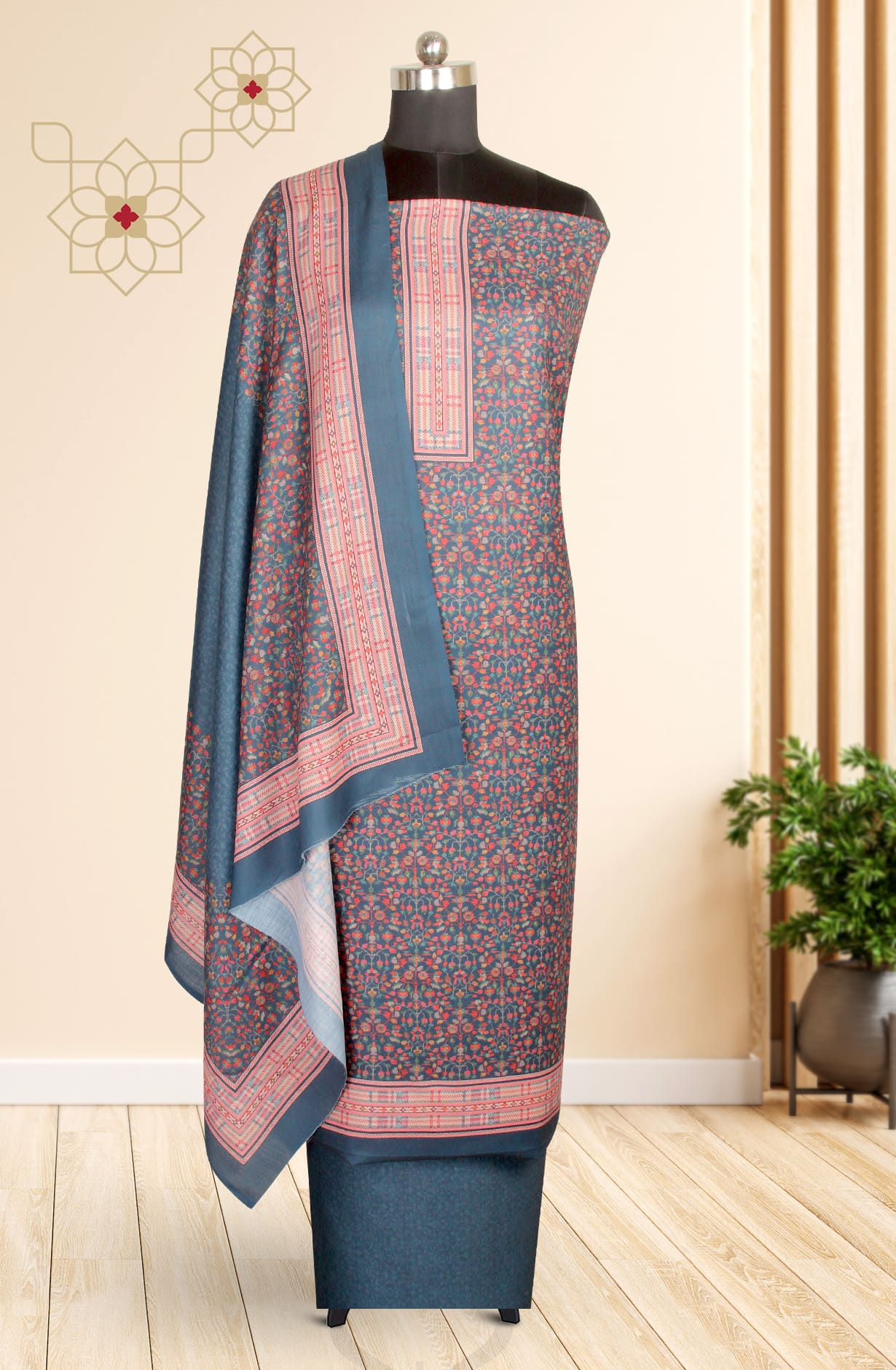 Teal Cotton Voile Digital Floral Printed Salwar Kameez - RIV1279A