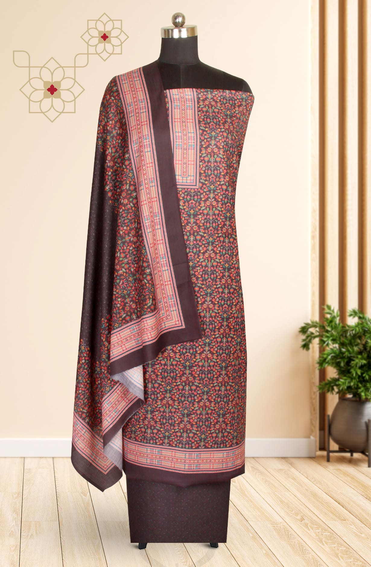 Black Cotton Voile Digital Floral Printed Salwar Kameez - RIV1279B